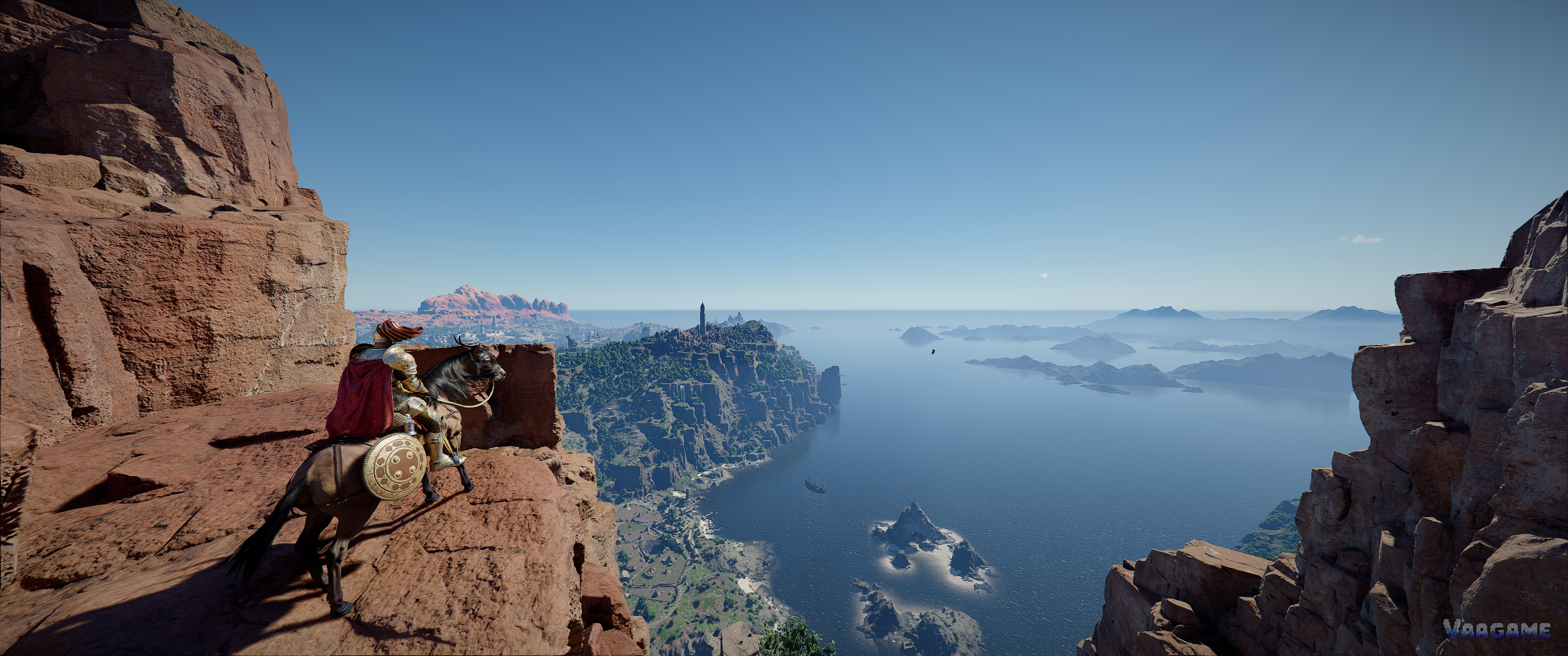 A coastal cliff view: coastal Pywel previews the kind of shoreline the DLC sea content expands, without claiming this shot is DLC content.