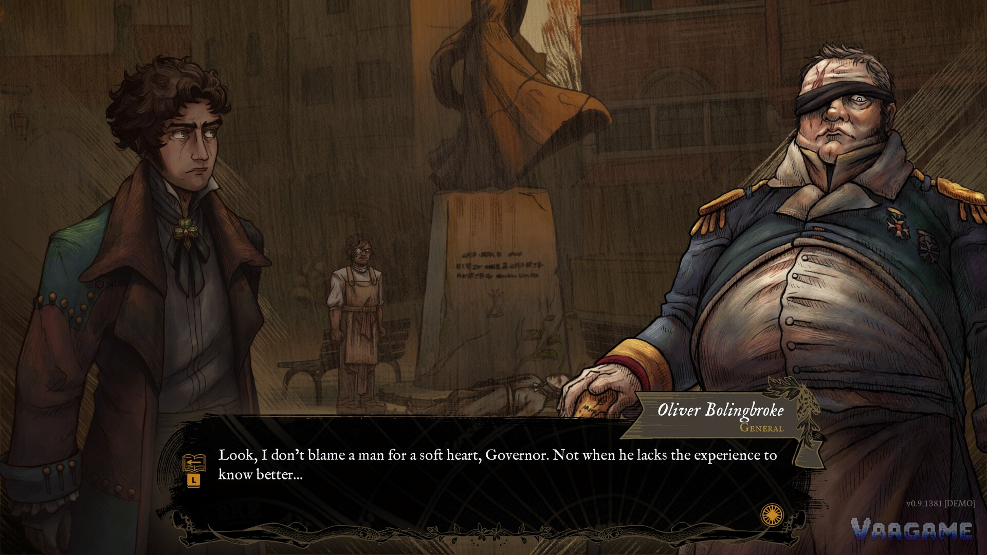 Dialogue between Ambrose and General Oliver Bolingbroke in town