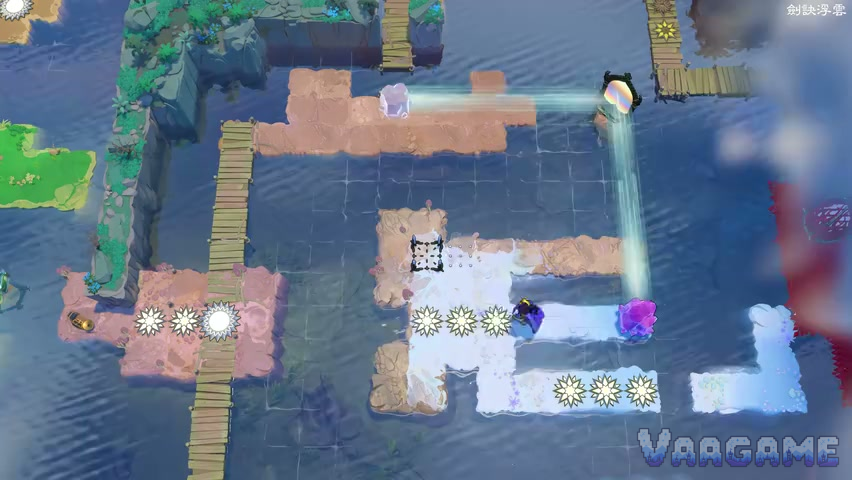 A mirror throws an L-shaped path across a multi-islet course