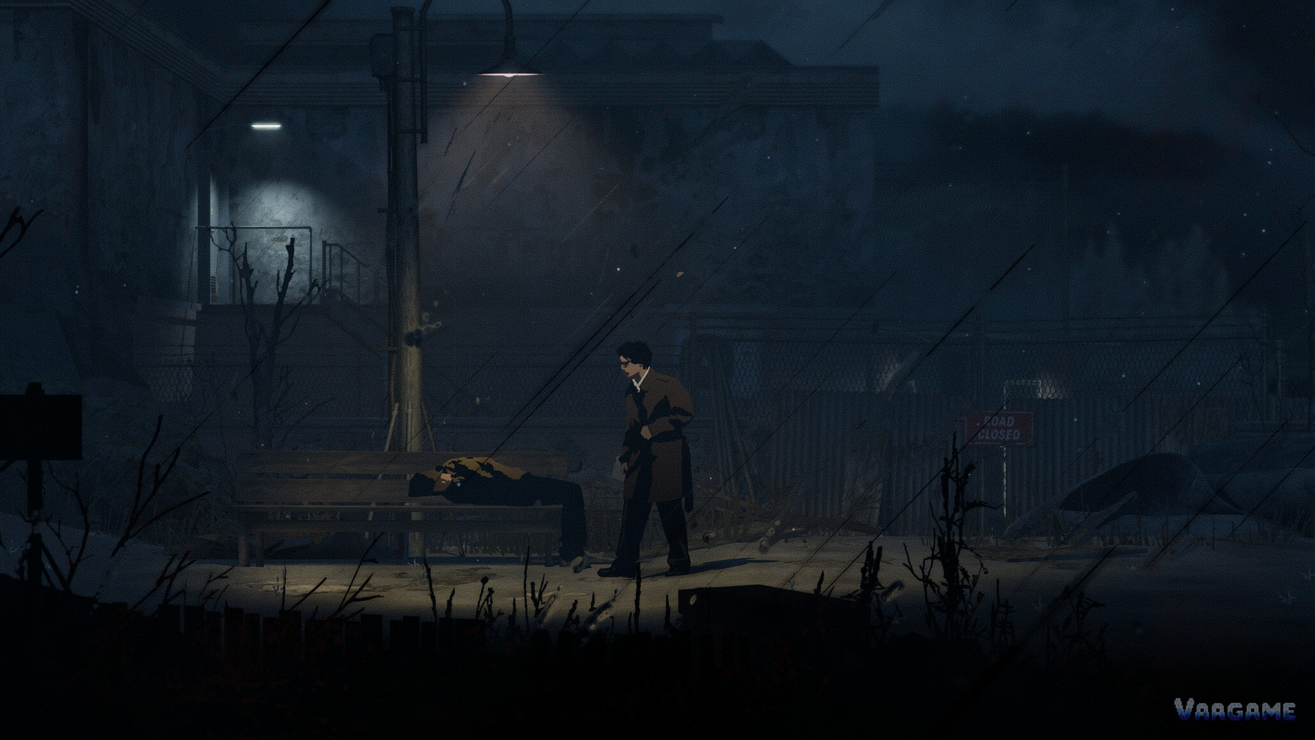 A body on a bench, night street