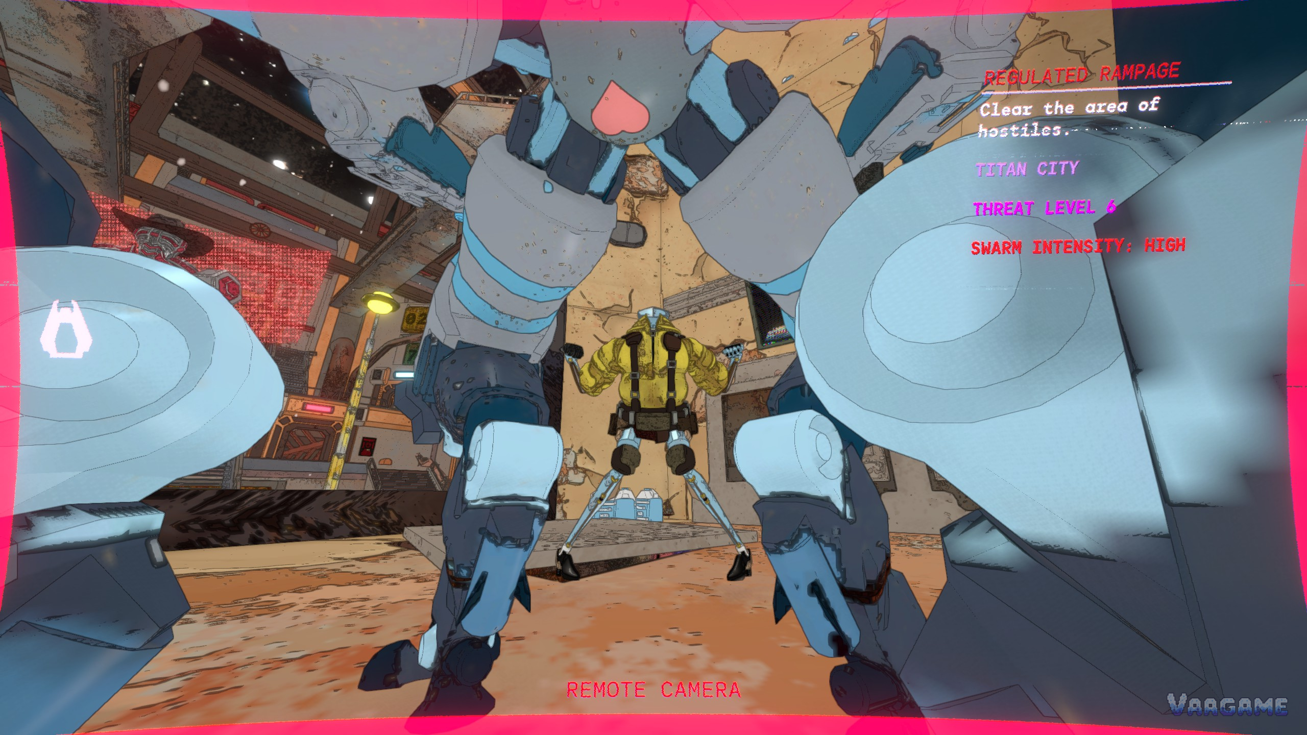 Titan City mission at threat level 6 with high swarm intensity