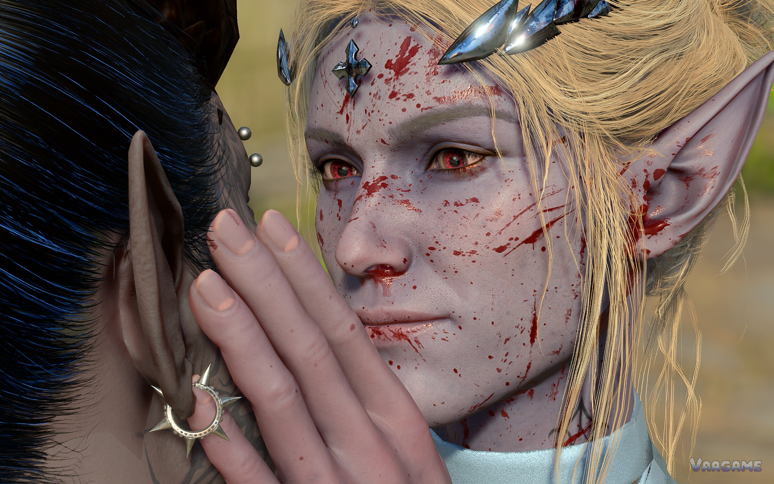 Close up dialogue shot of an elf character
