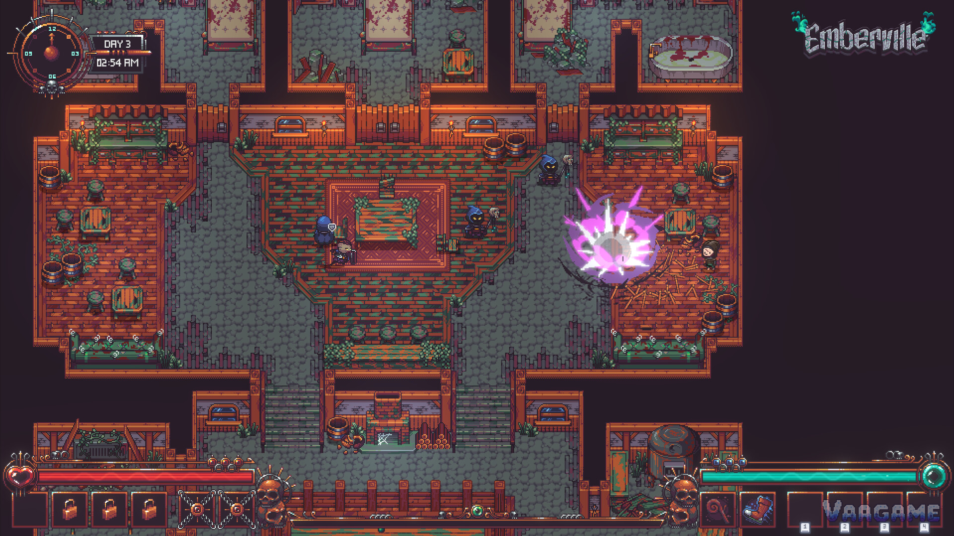 A spell mid-cast in a ruined hall: magic classes draw on the same inheritance pool