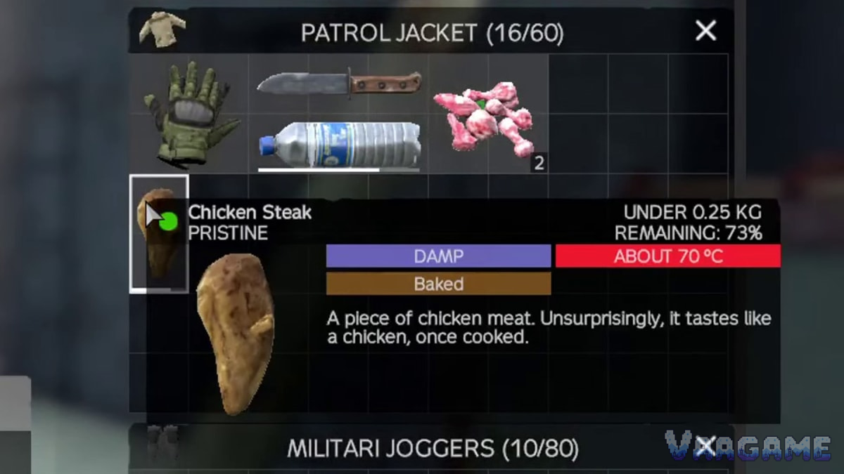 Check the actual item state before eating; the visual inventory state is part of the safety decision.