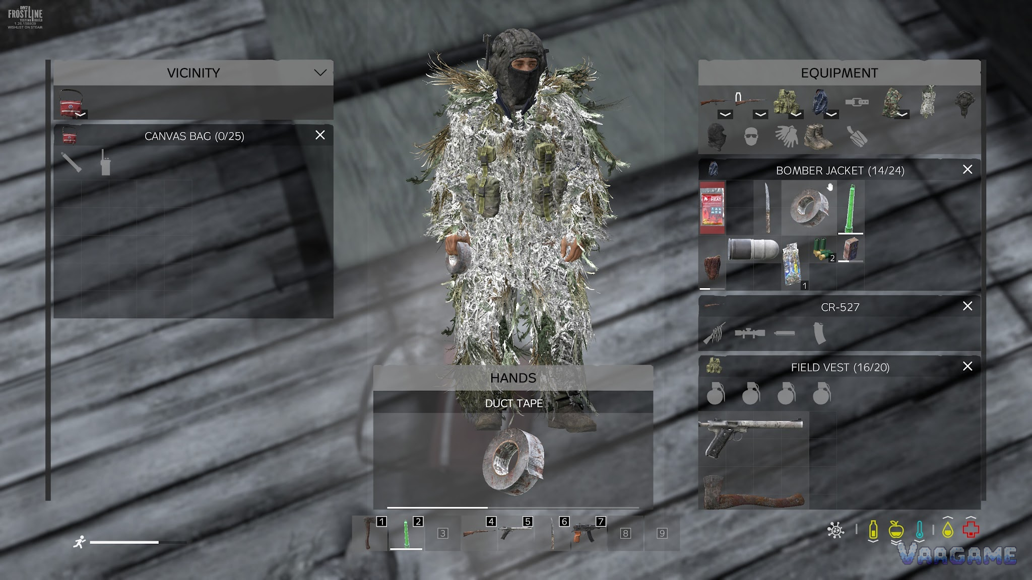 An inventory full of high-insulation gear does not make you immune to cold if the clothing is wet or badly damaged.