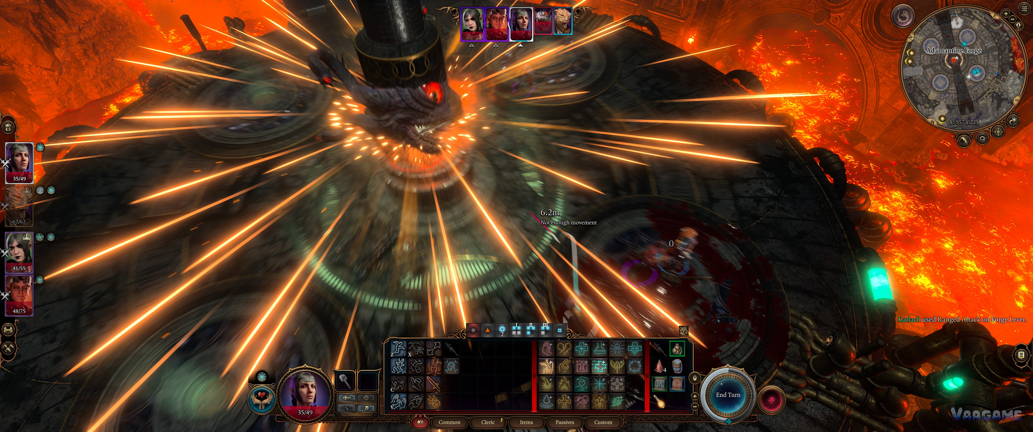 Combat at the Adamantine Forge with the action bar visible