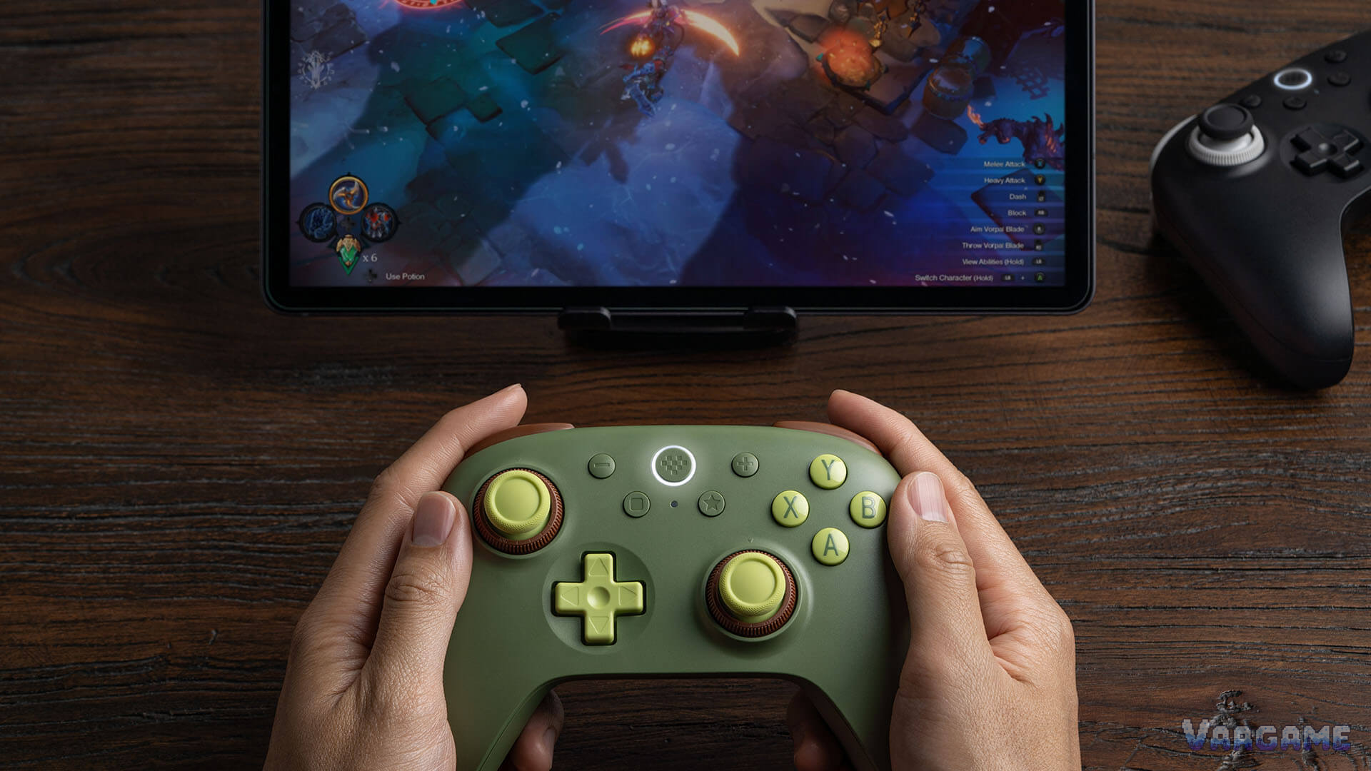 8BitDo Ultimate 3C Plus controller with cardboard DIY stand official product image