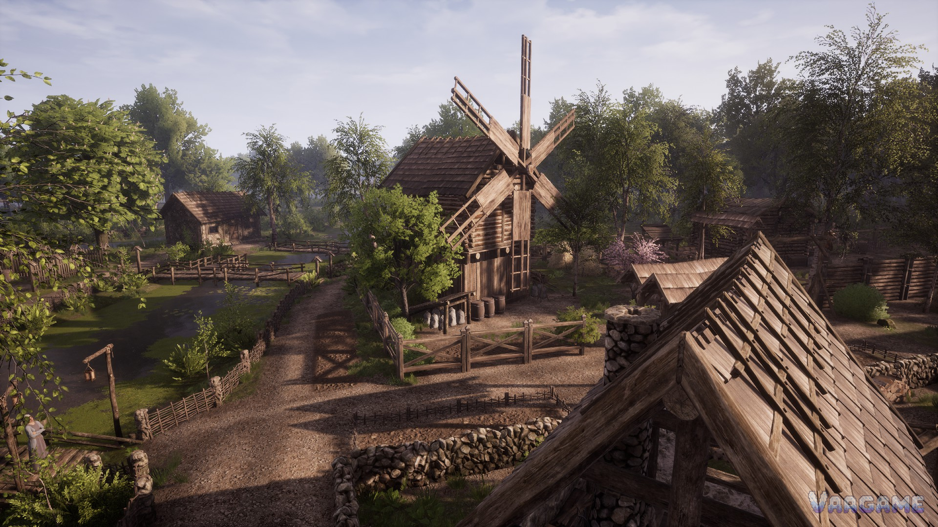 Windmill building in a village