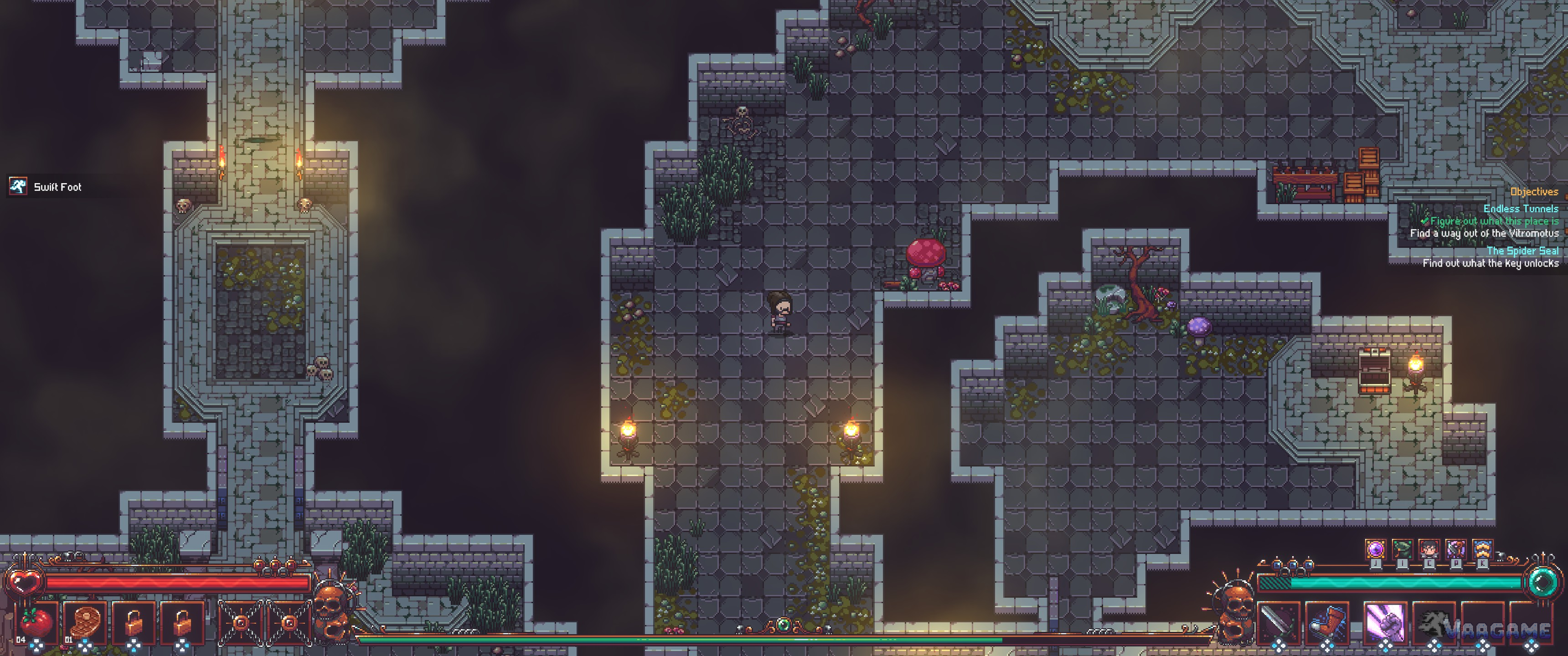 A chest room in the ruins: exploration is the other half of how the skill pool grows