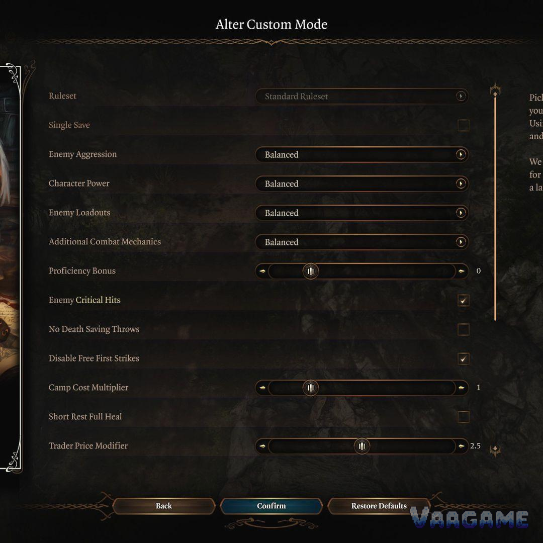 Custom Mode: build the difficulty you actually want
