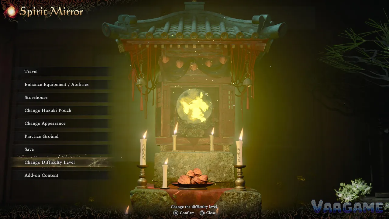 Change Difficulty Level is highlighted below Save in this captured menu.