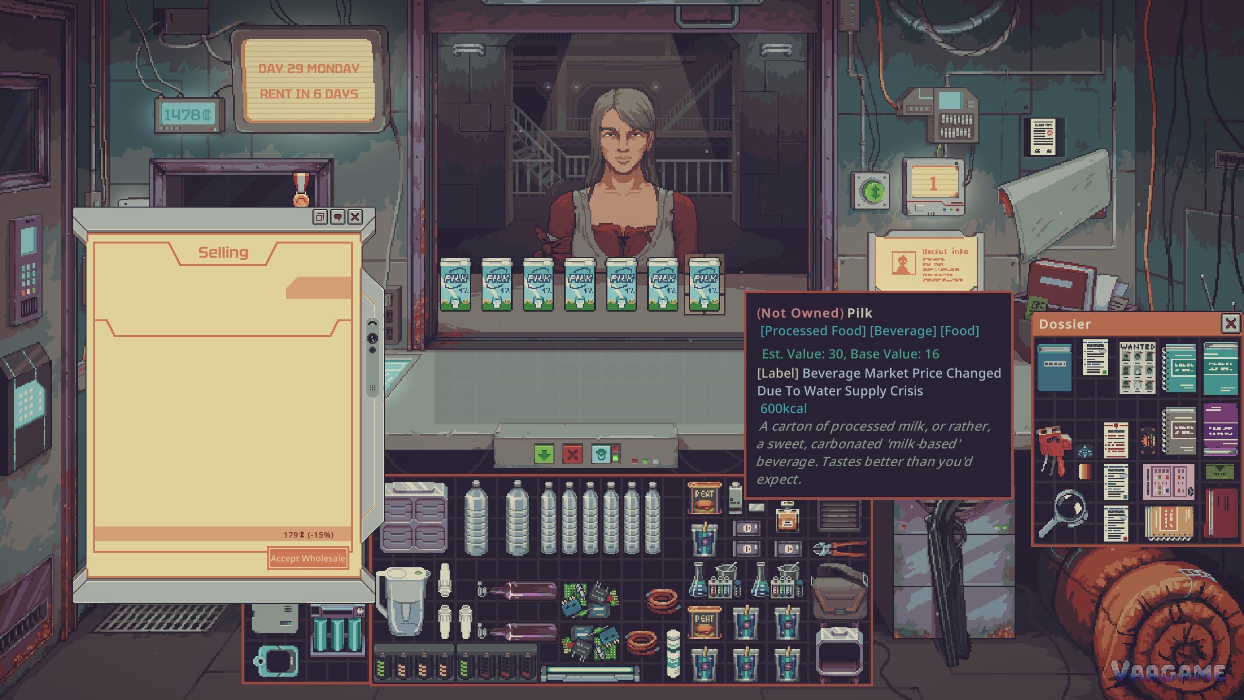 A selling panel mid-deal, with the fridge zones holding the stock