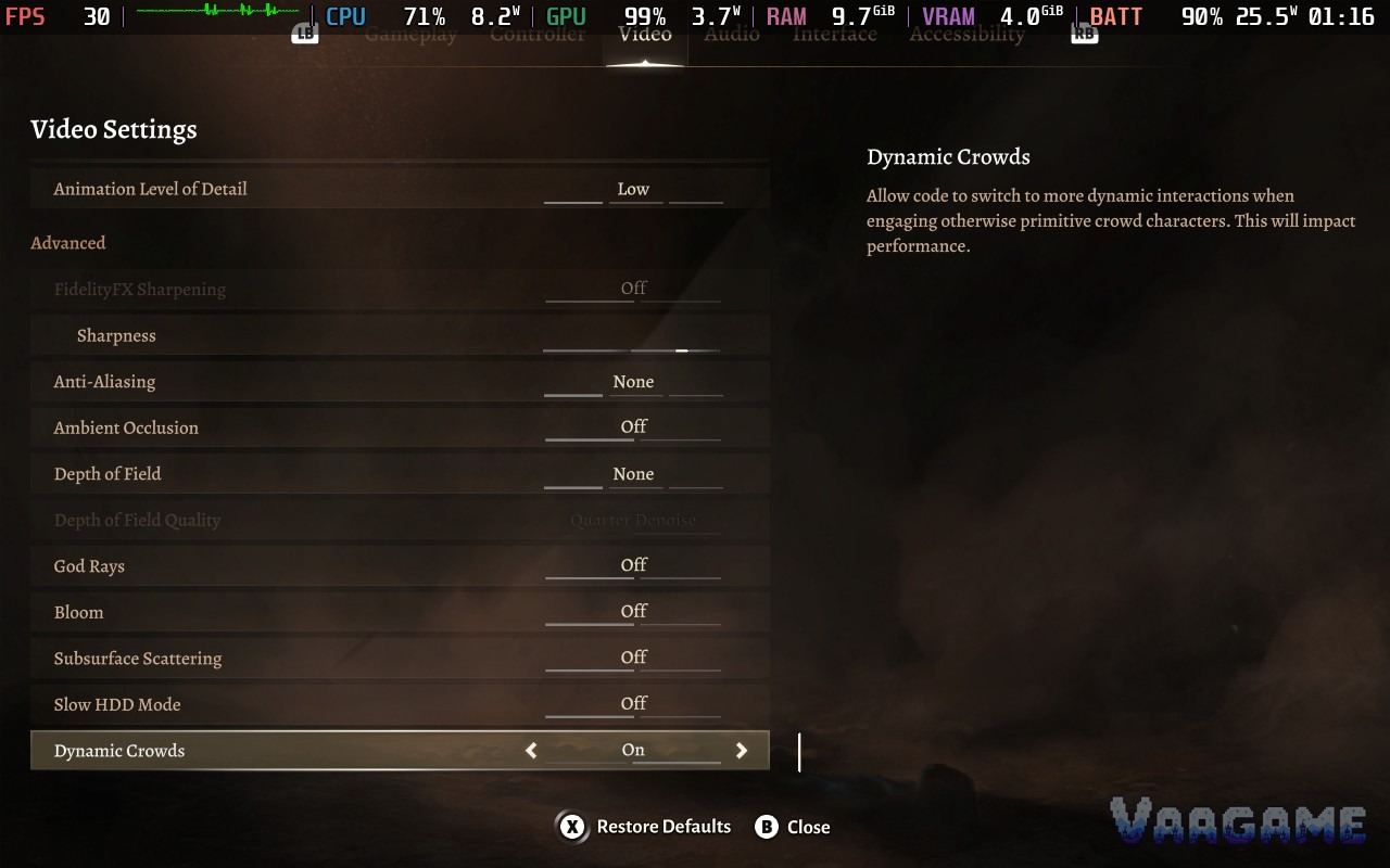 Recommended baseline settings