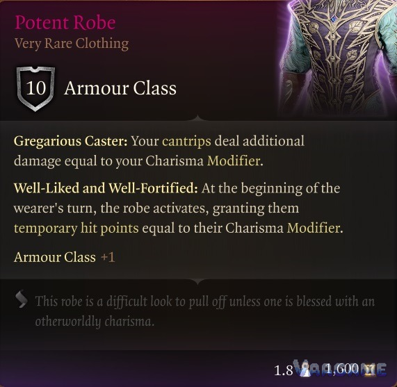 Potent Robe: “armour” lists need to include clothing when the passive is the build