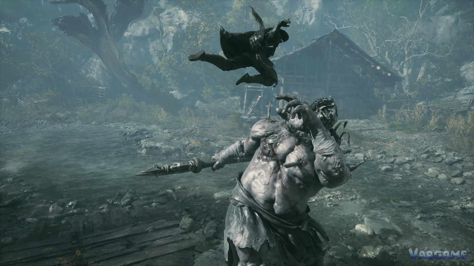 Soul leaps toward a giant brute by a river