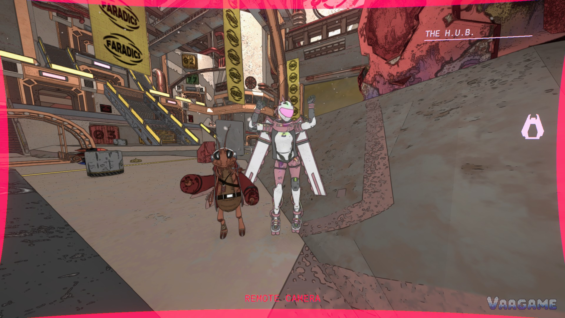 Roachard the roach veteran with an employee in the hub