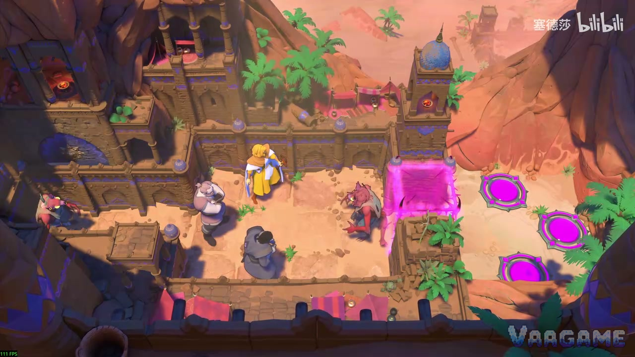 The Cleric, the Druid and a third hero around a crystal in a temple courtyard