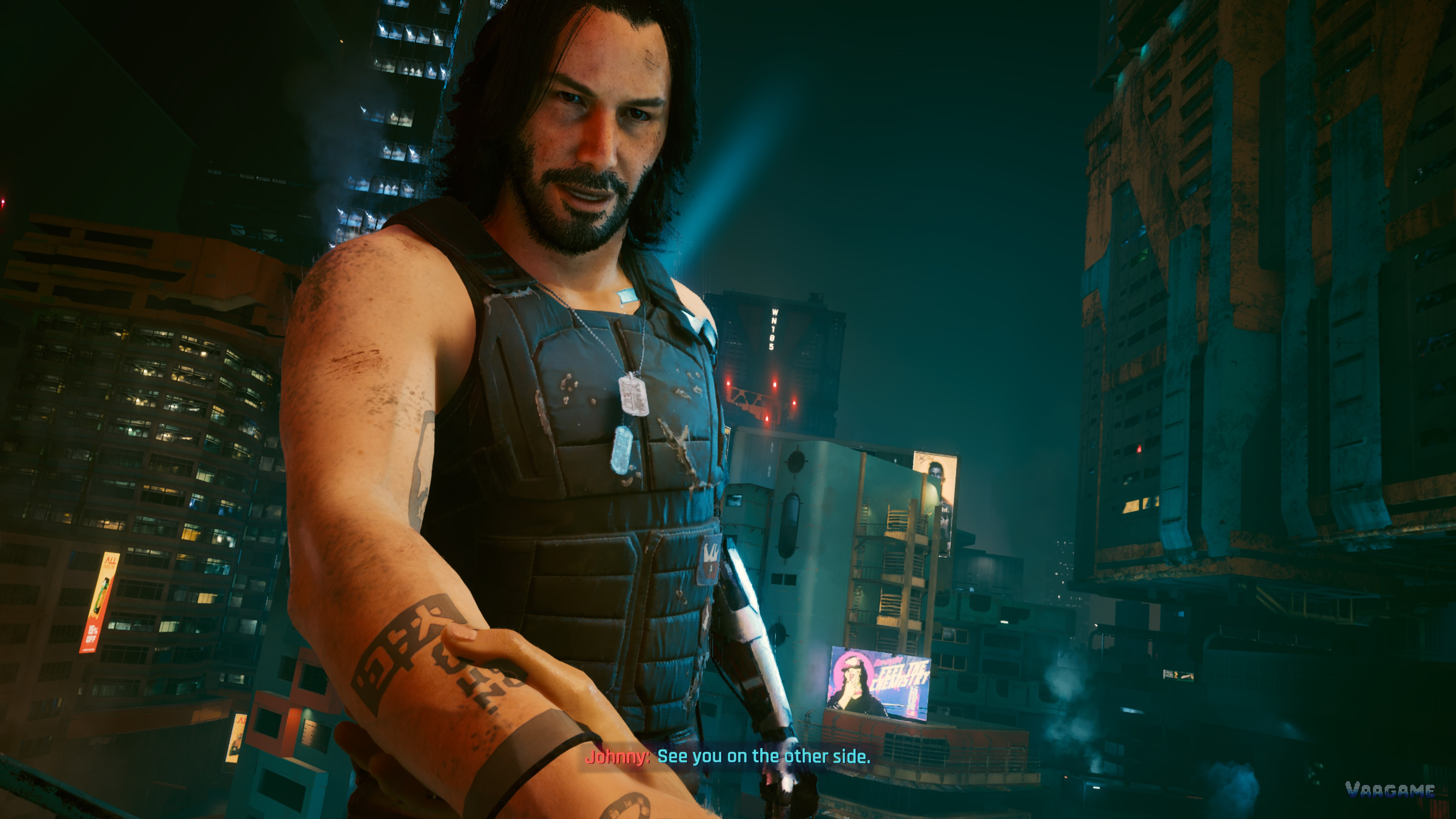 Johnny Silverhand with V in Night City in Cyberpunk 2077