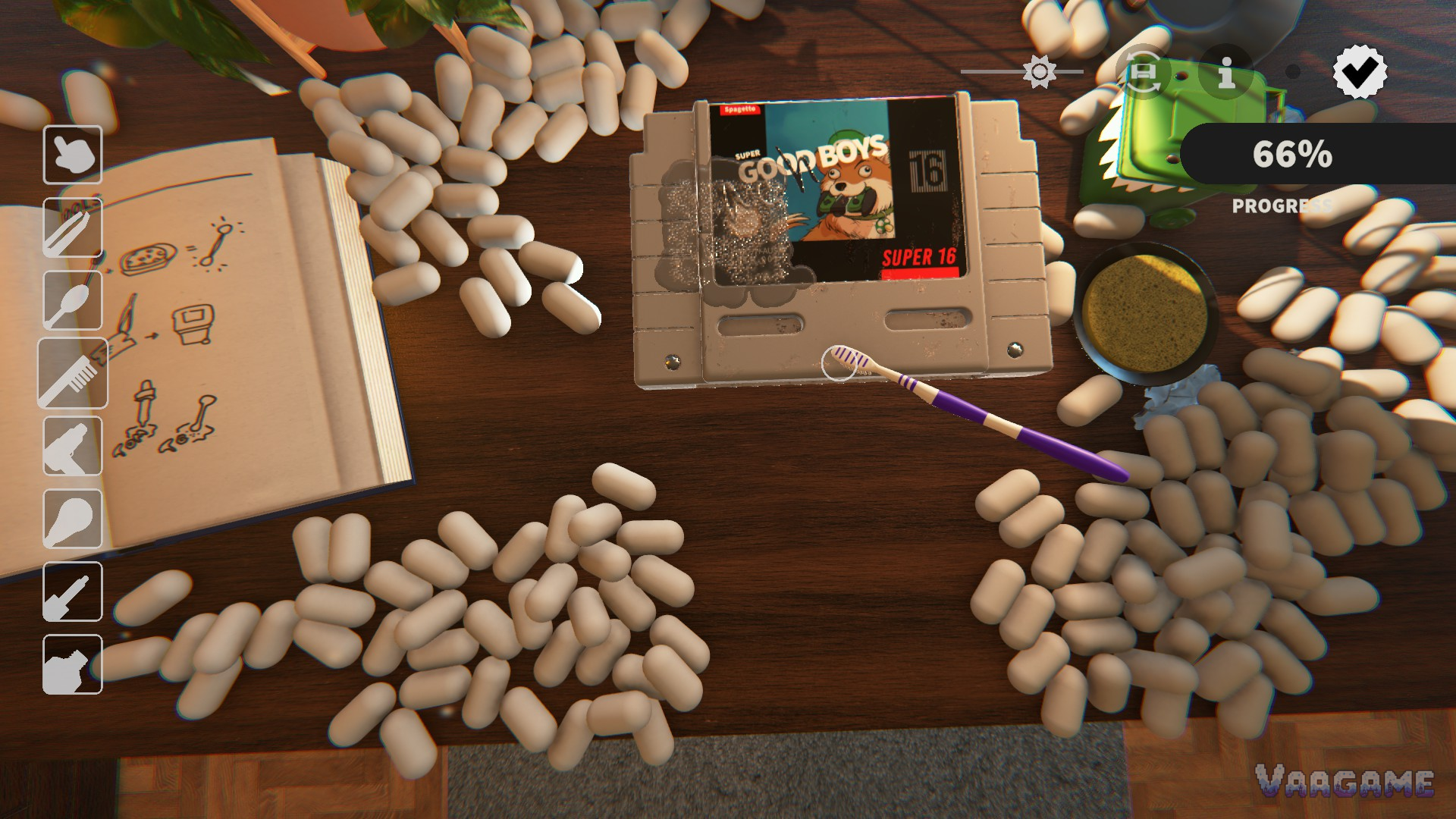 Two thirds clean: a cartridge slotted into its console while the percentage reads 66 percent