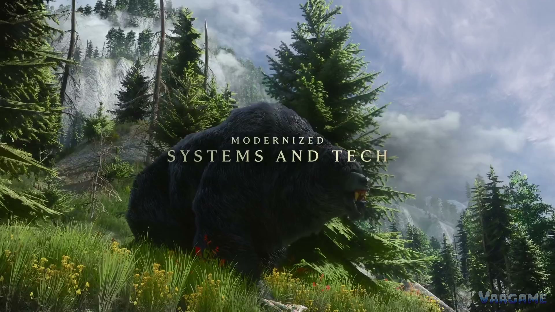 A black bear in a forest clearing under the title Modernized Systems and Tech