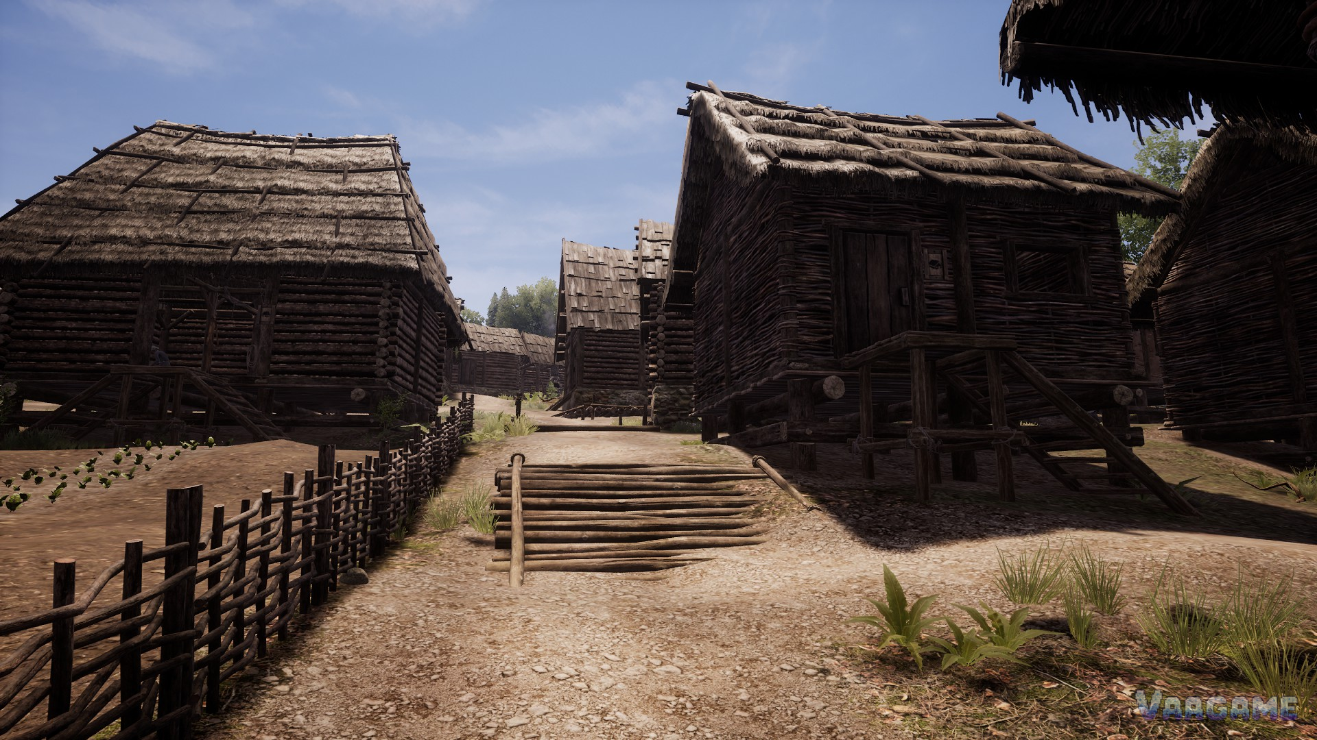 Early village street of wattle huts