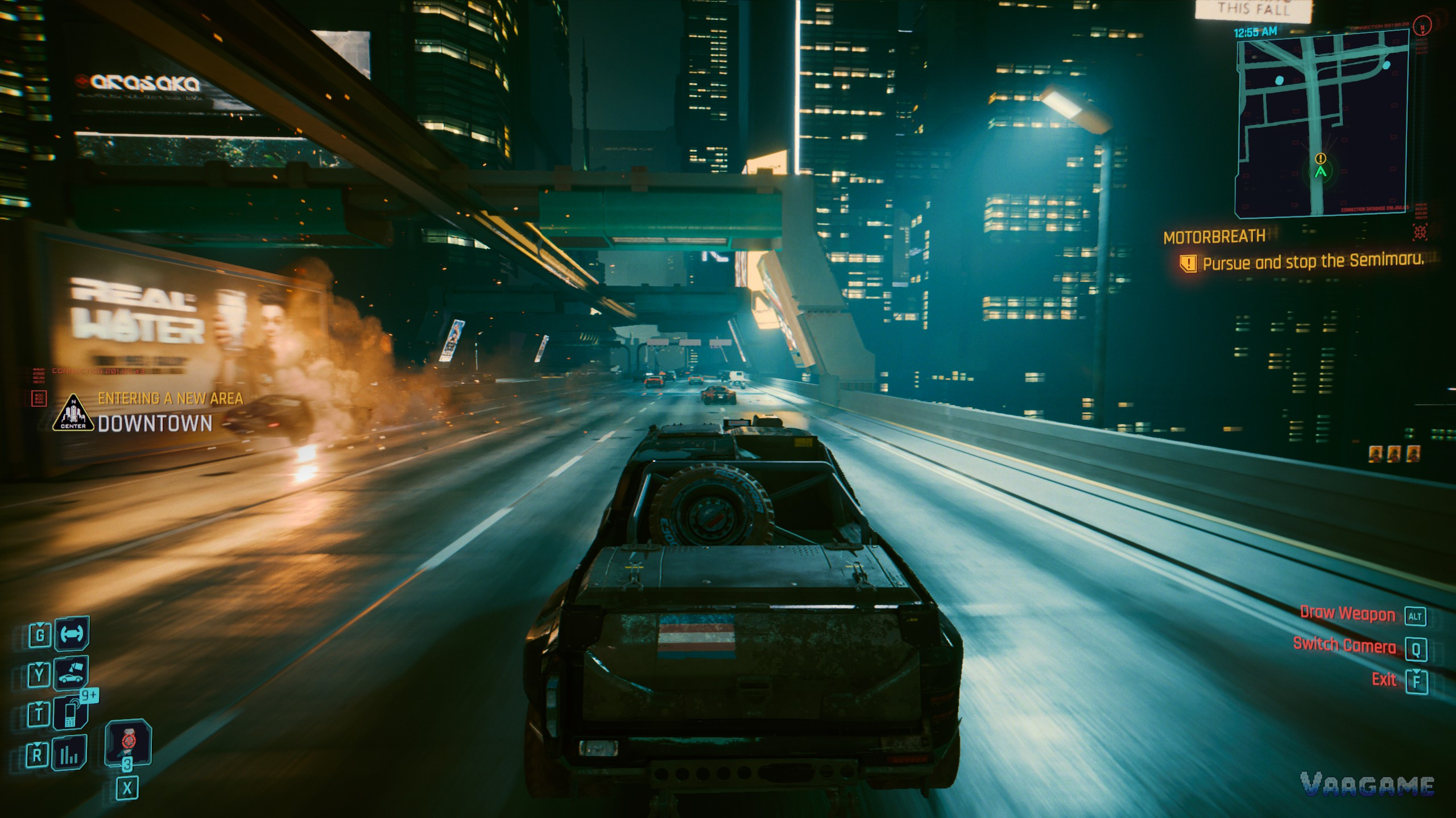 Driving through Downtown Night City at night in Cyberpunk 2077