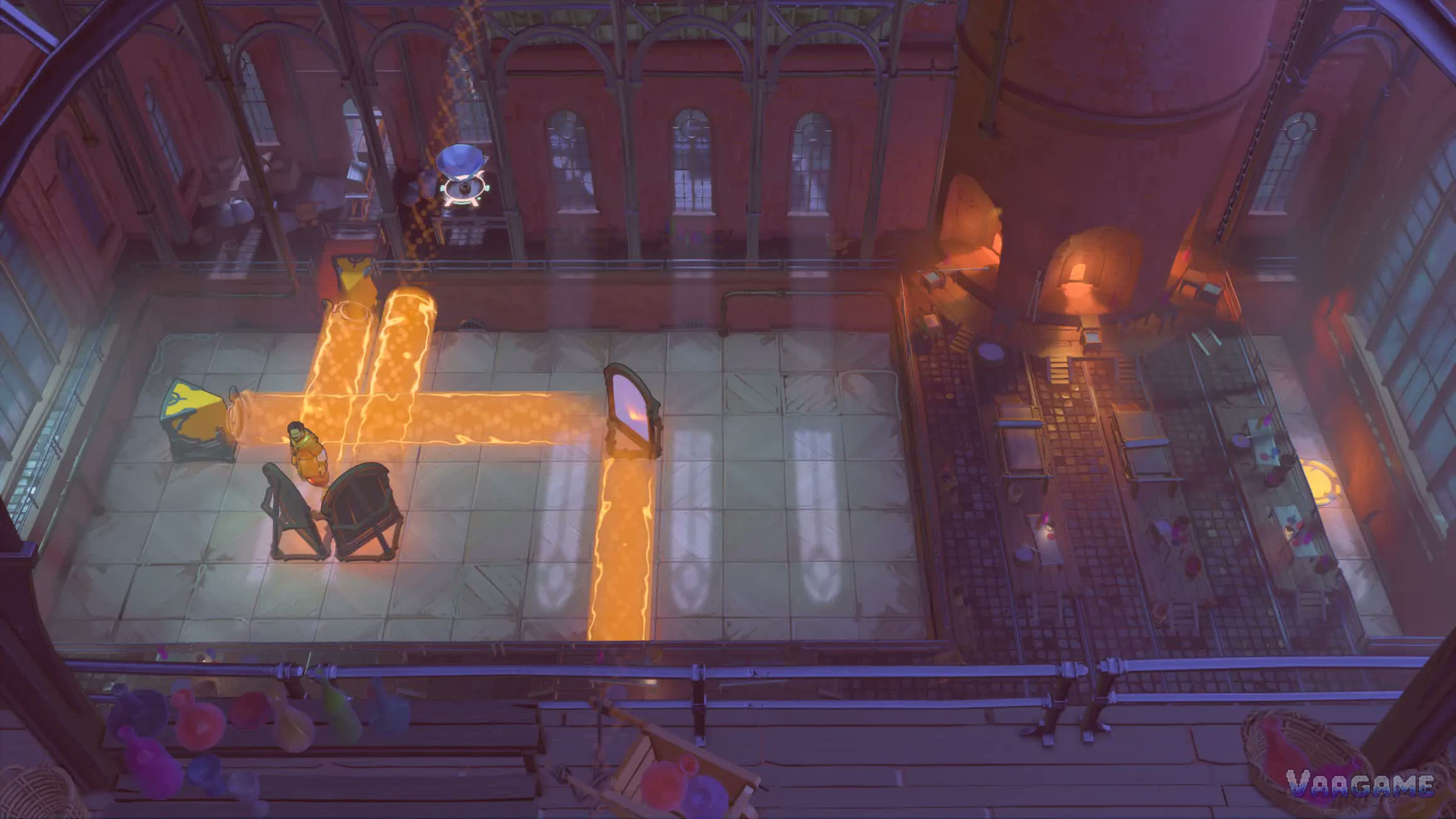 Golden beams routed across a Vault floor in straight runs and right-angle turns