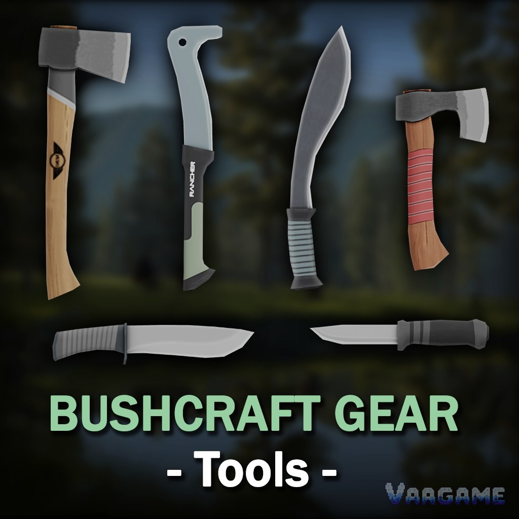 The six Bushcraft Gear tools: hatchets, machetes and survival knives