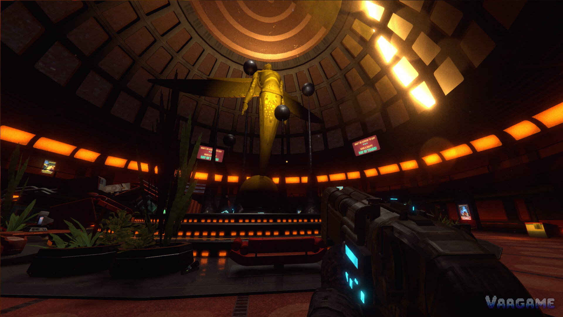 RetroSpace — the domed Nexus Plaza and its golden winged statue aboard Aurora 5