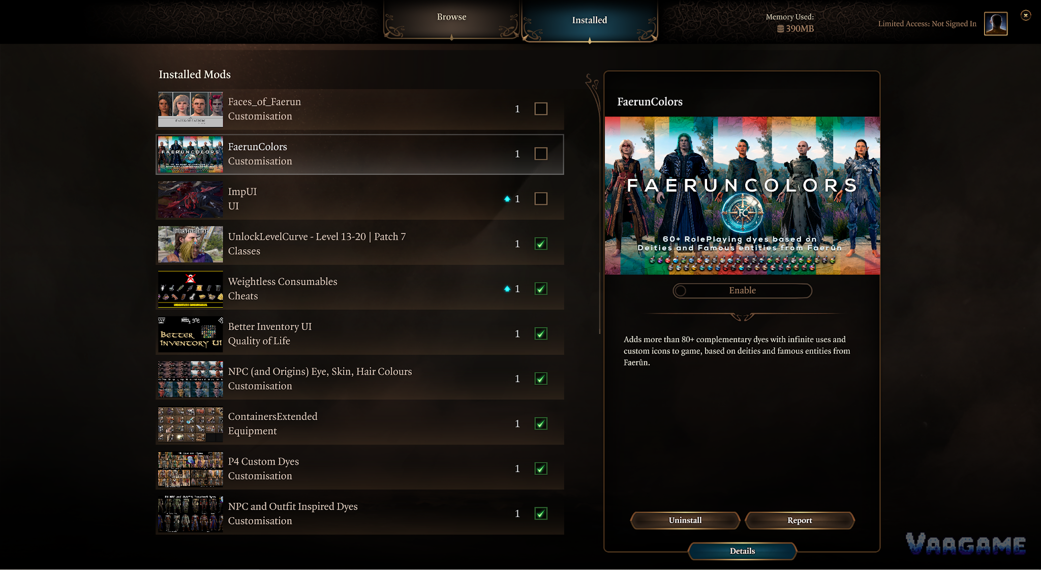 Installed tab: this is your actual campaign mod list