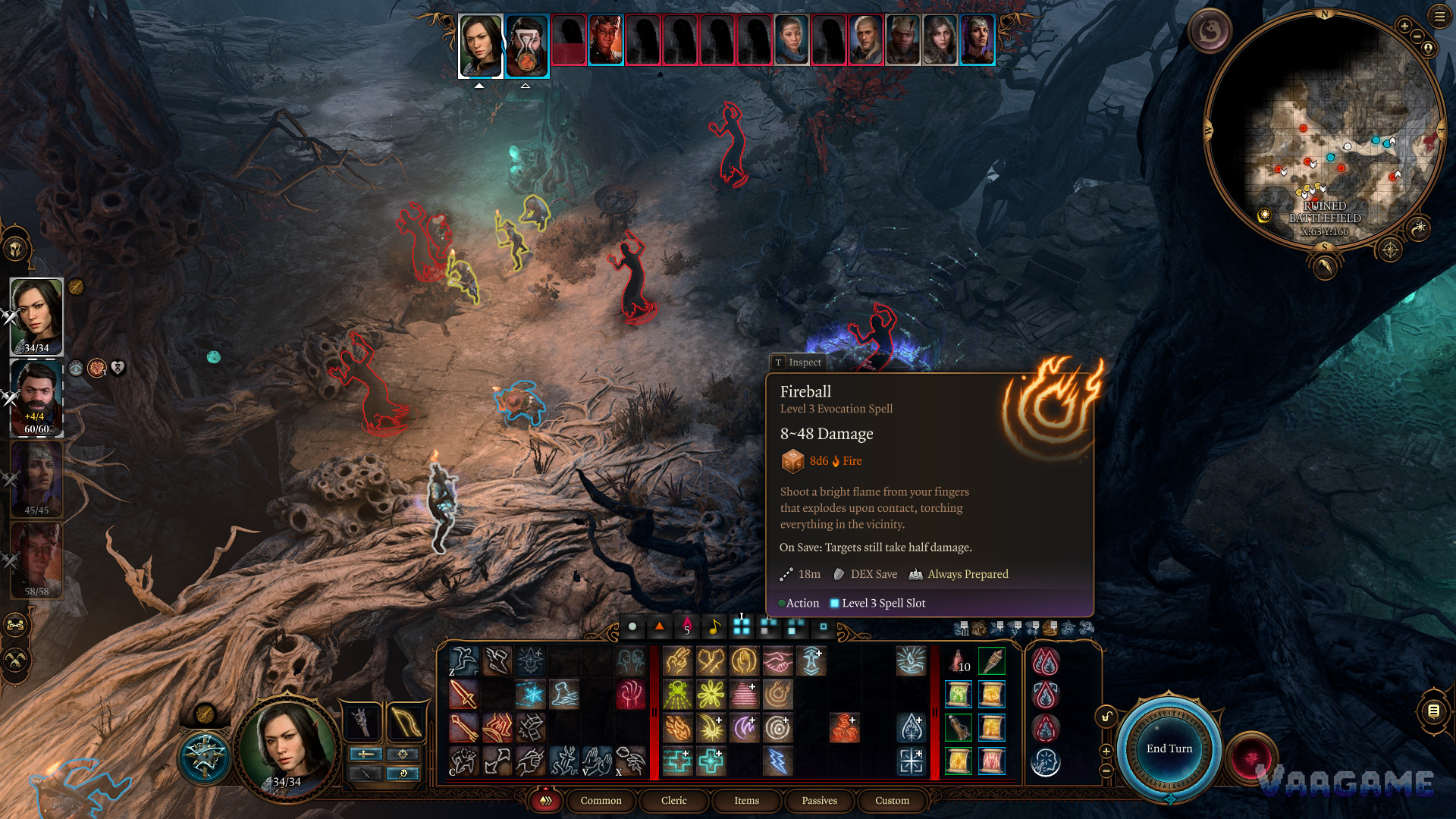 Fireball is safer here because Sculpt Spells changes the target map