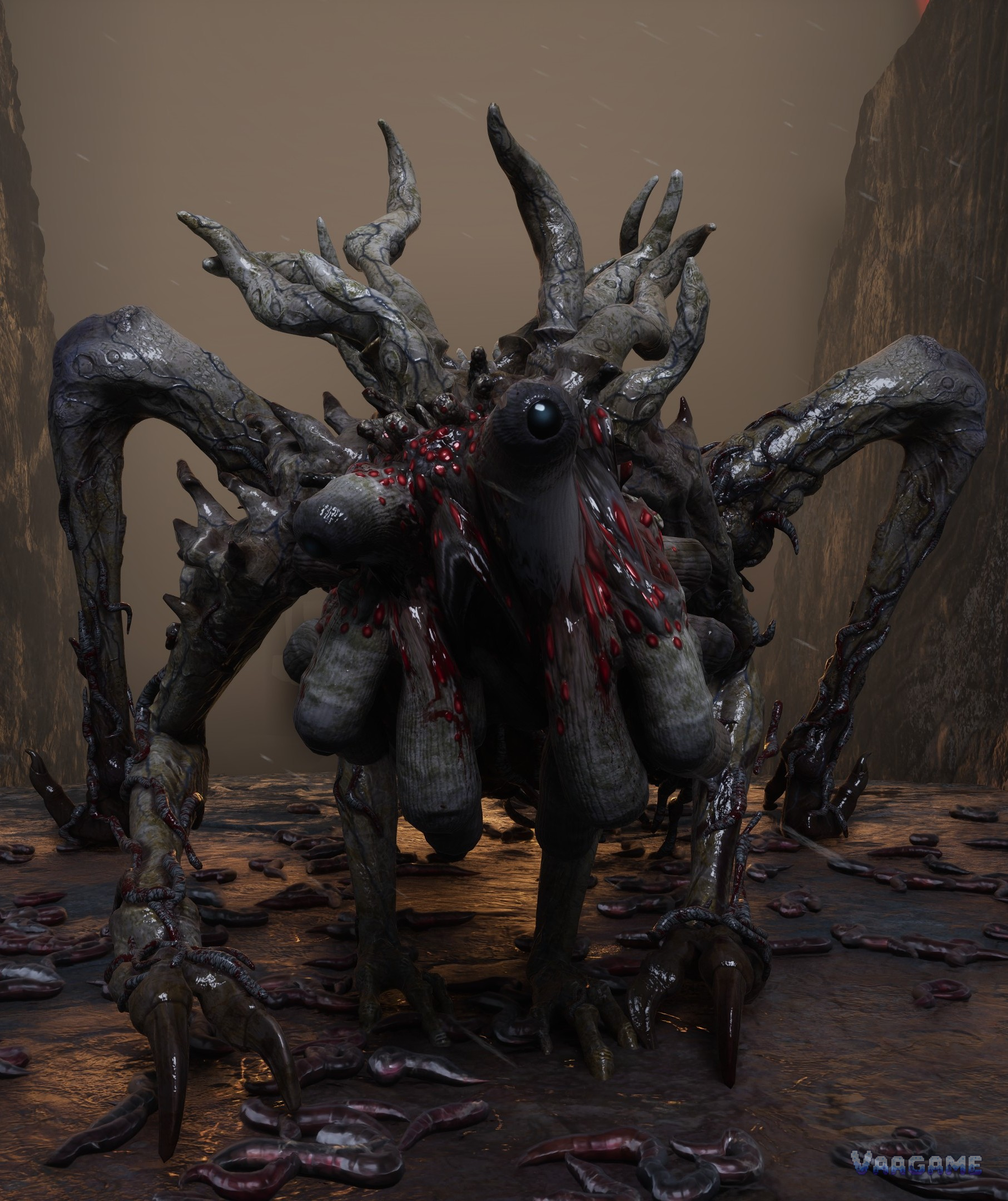A many-limbed monster in close-up