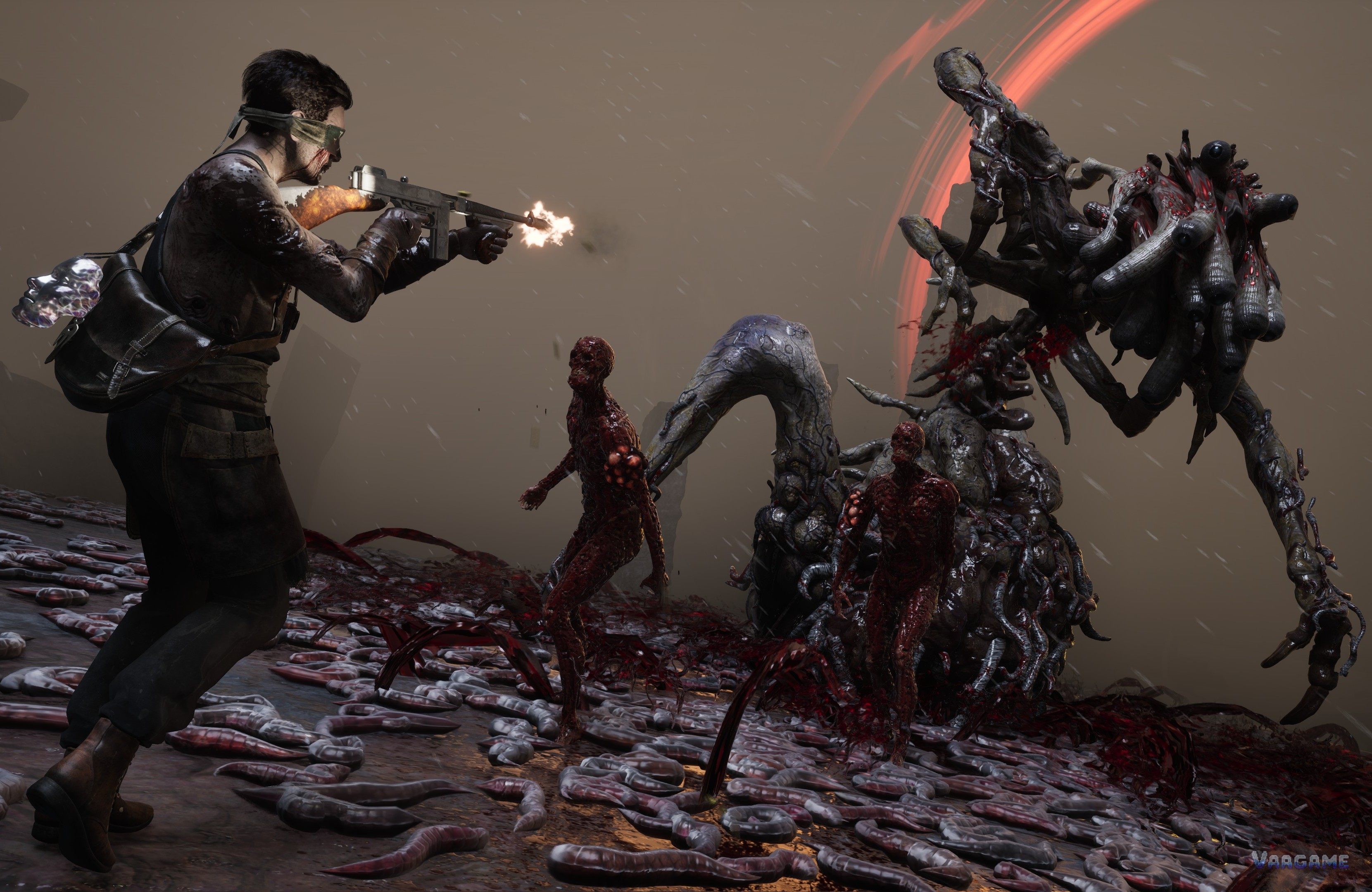 Calvin firing at a giant monster