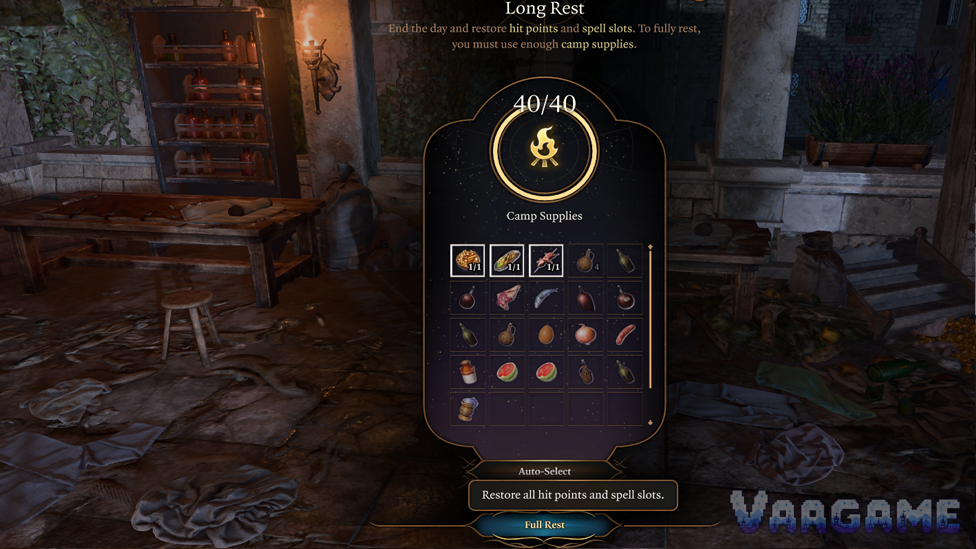 The 40-supply Long Rest screen