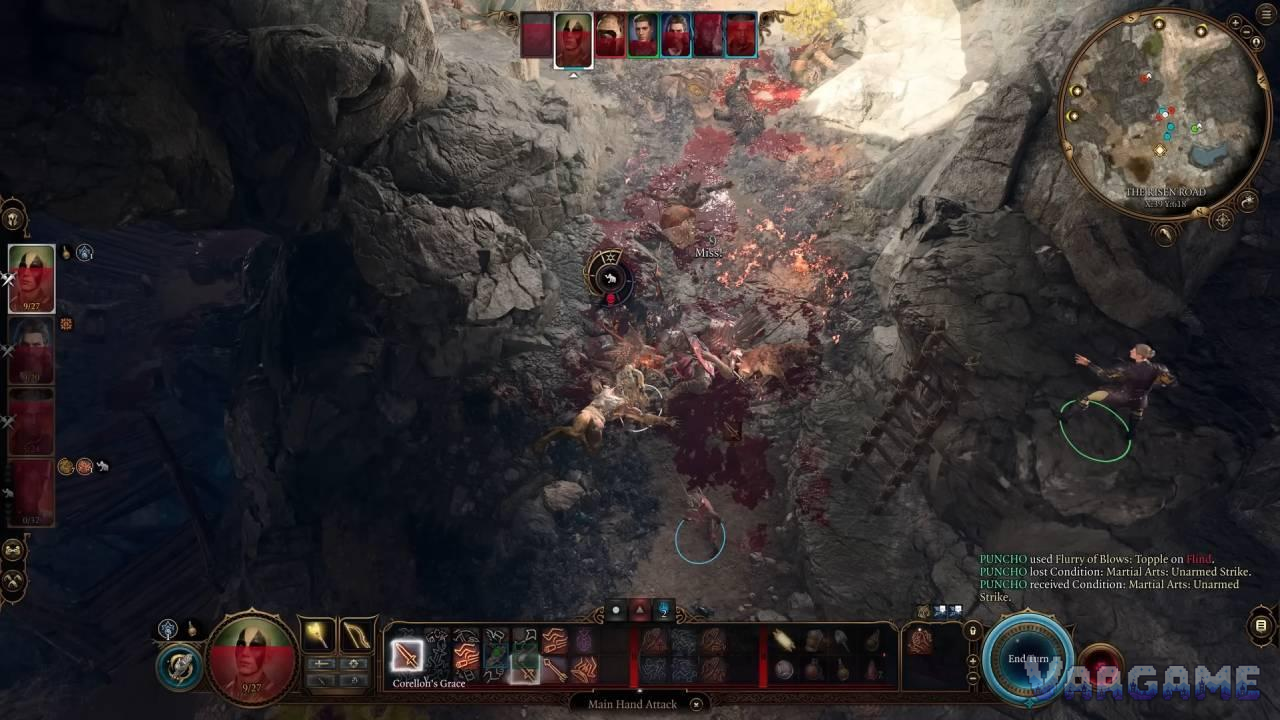Combat script: hit, disable, leave