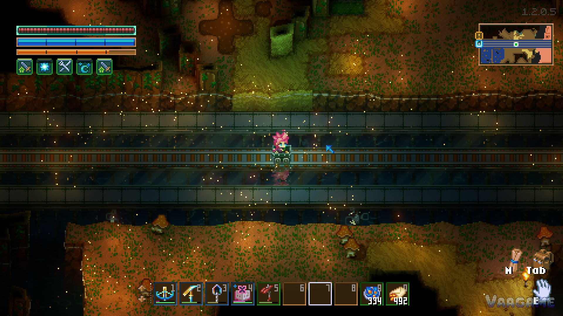 Riding a minecart across an iron bridge over open water