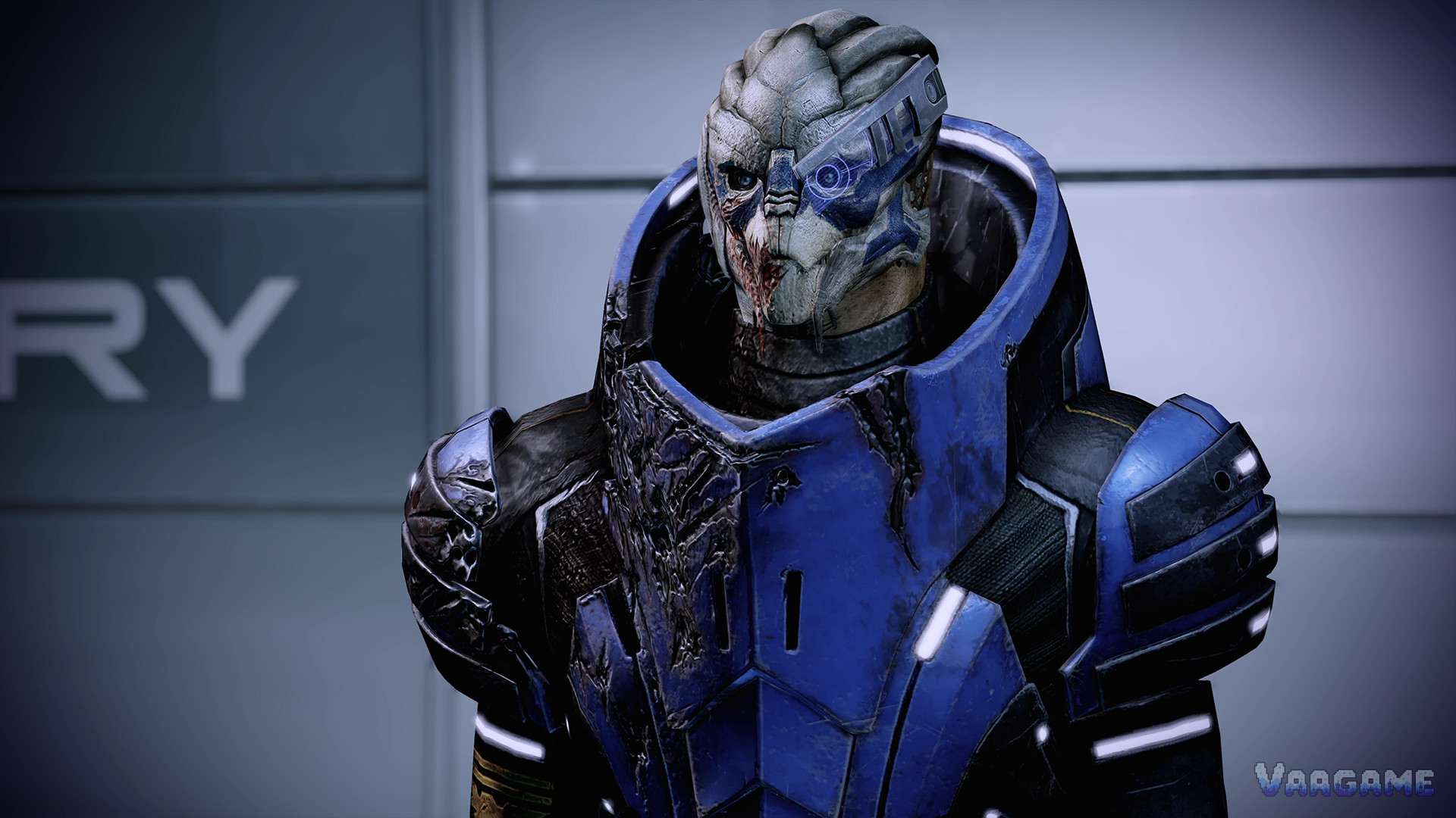 Garrus Vakarian, the turian marksman companion, close up in Mass Effect Legendary Edition