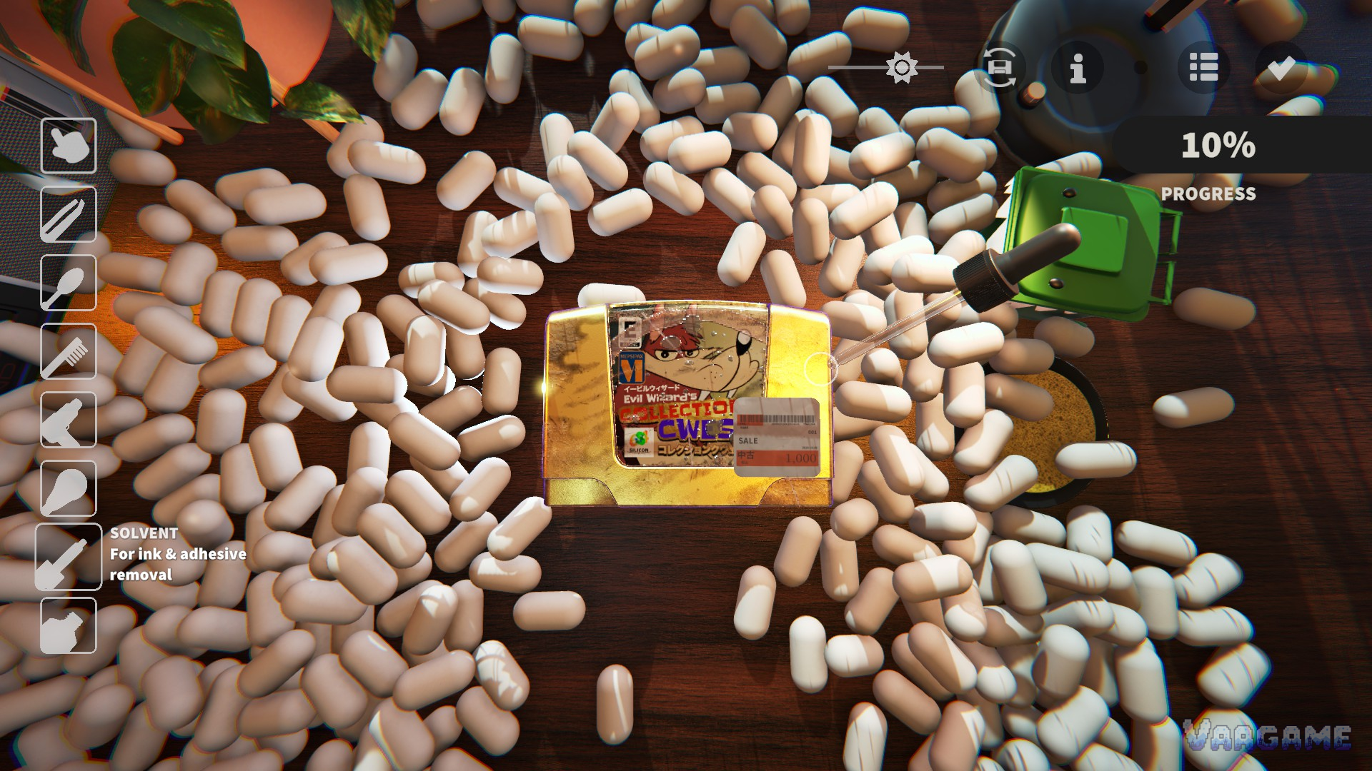 A gold-shell cartridge at 10 percent: late-game finds arrive grander and grimier