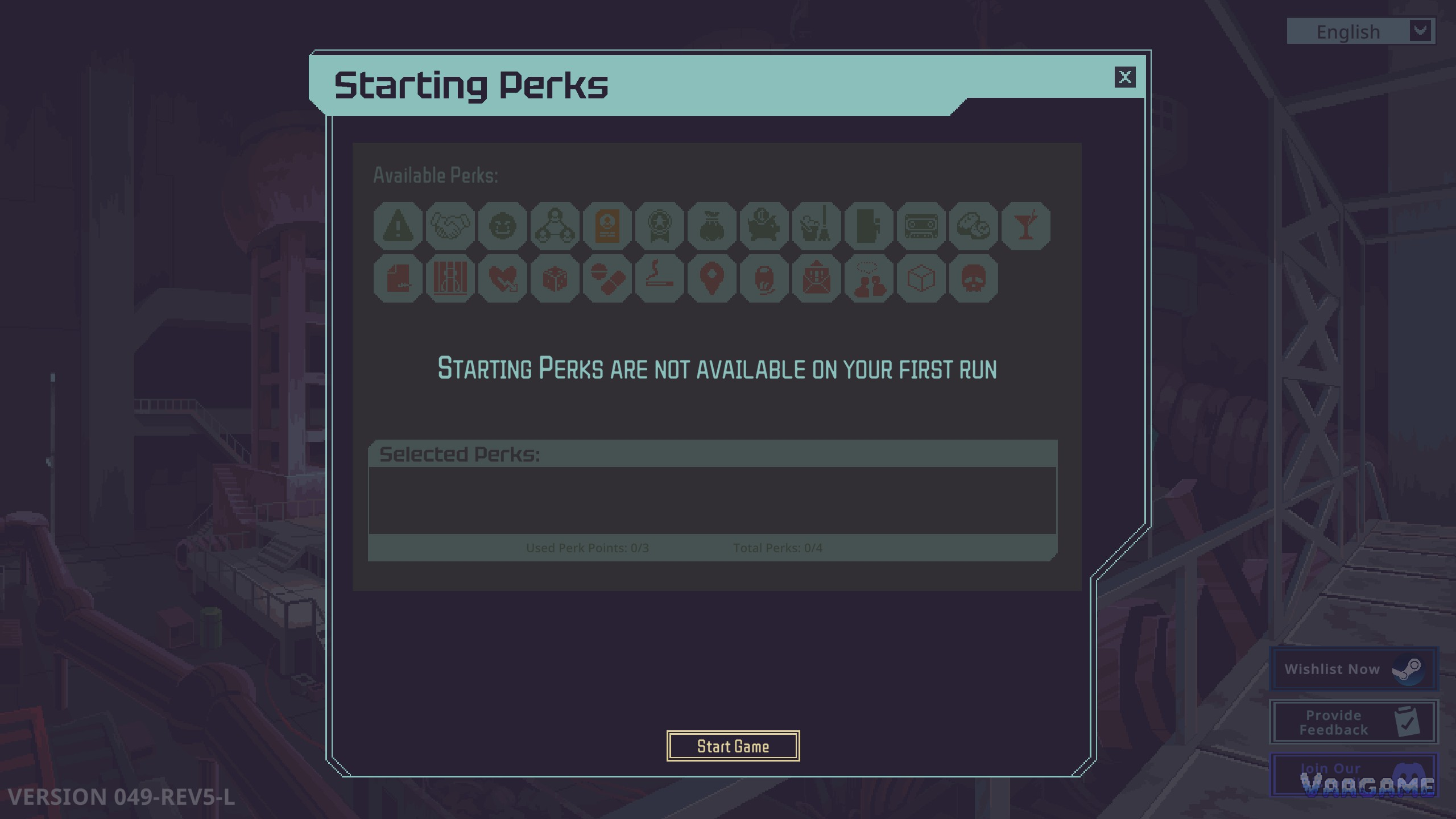 Starting perks unlock from your second run