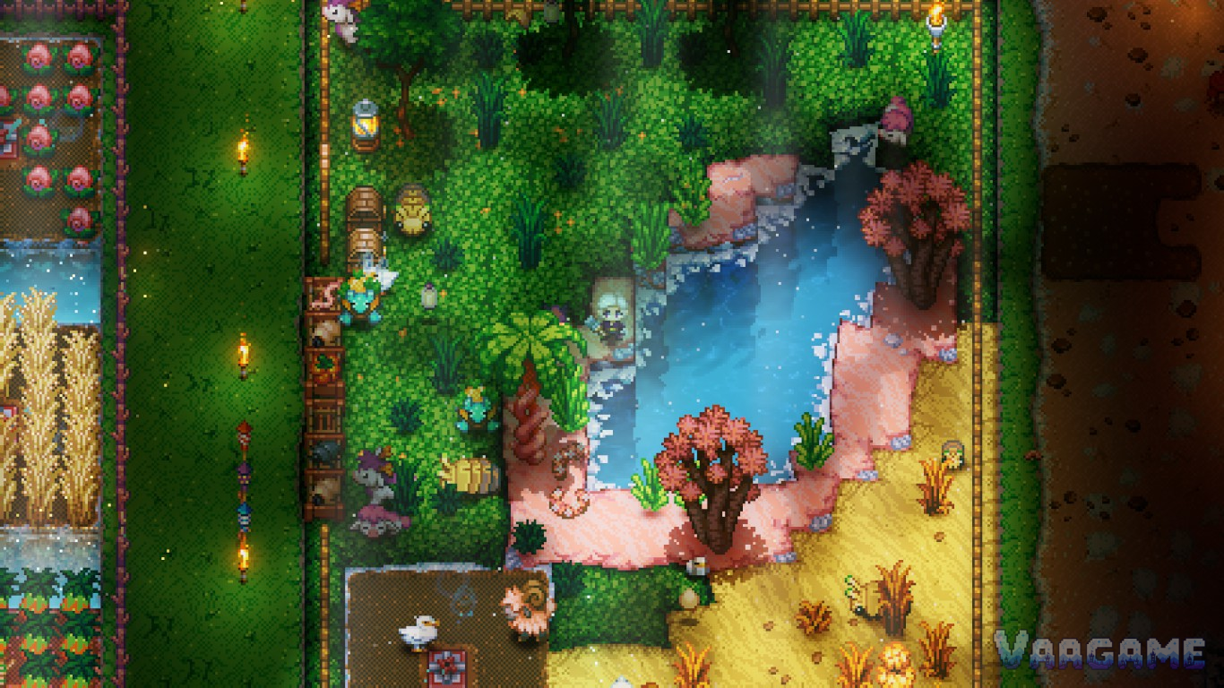 The living side of the skill list: gardens, ponds and a tame Dodo by the fences