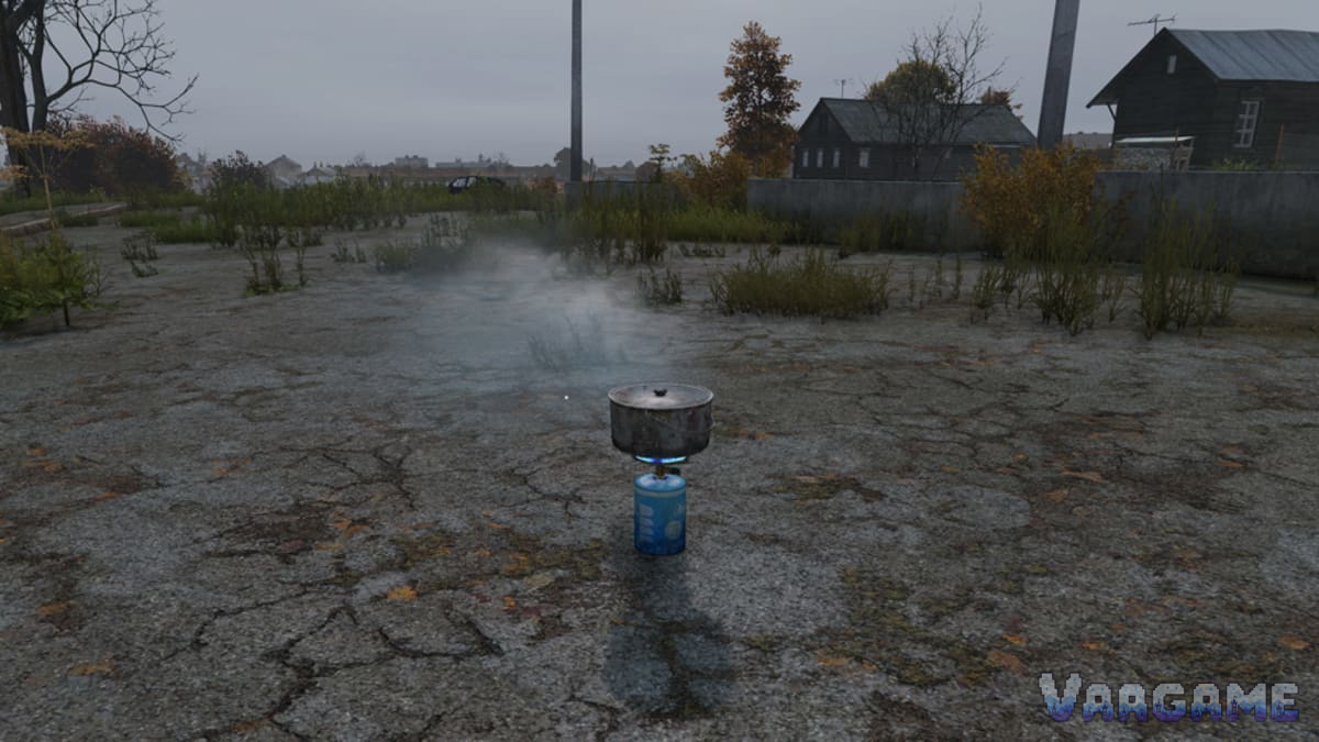 A portable stove/pot setup is an alternative to an open fireplace once the required components are available.