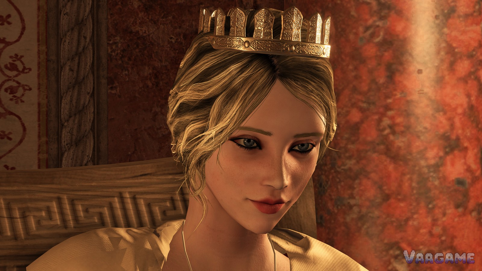 Crowned ruler in close-up portrait