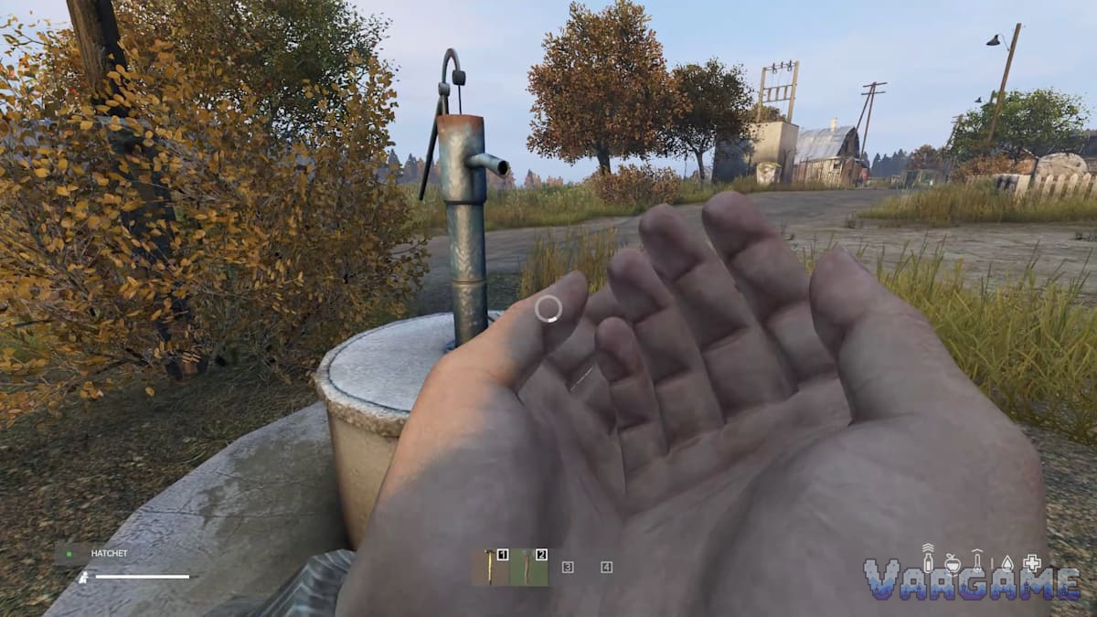 A settlement water pump is a clean vanilla source on Chernarus/Livonia; wash bloody hands before drinking directly.