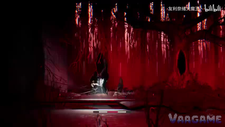 The Flesh Tree mid-combo in the red arena, looming over Red