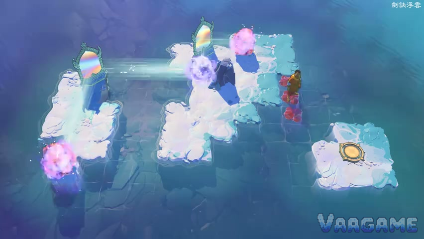 Twin rainbow mirrors beaming at each other over snowy islets at night