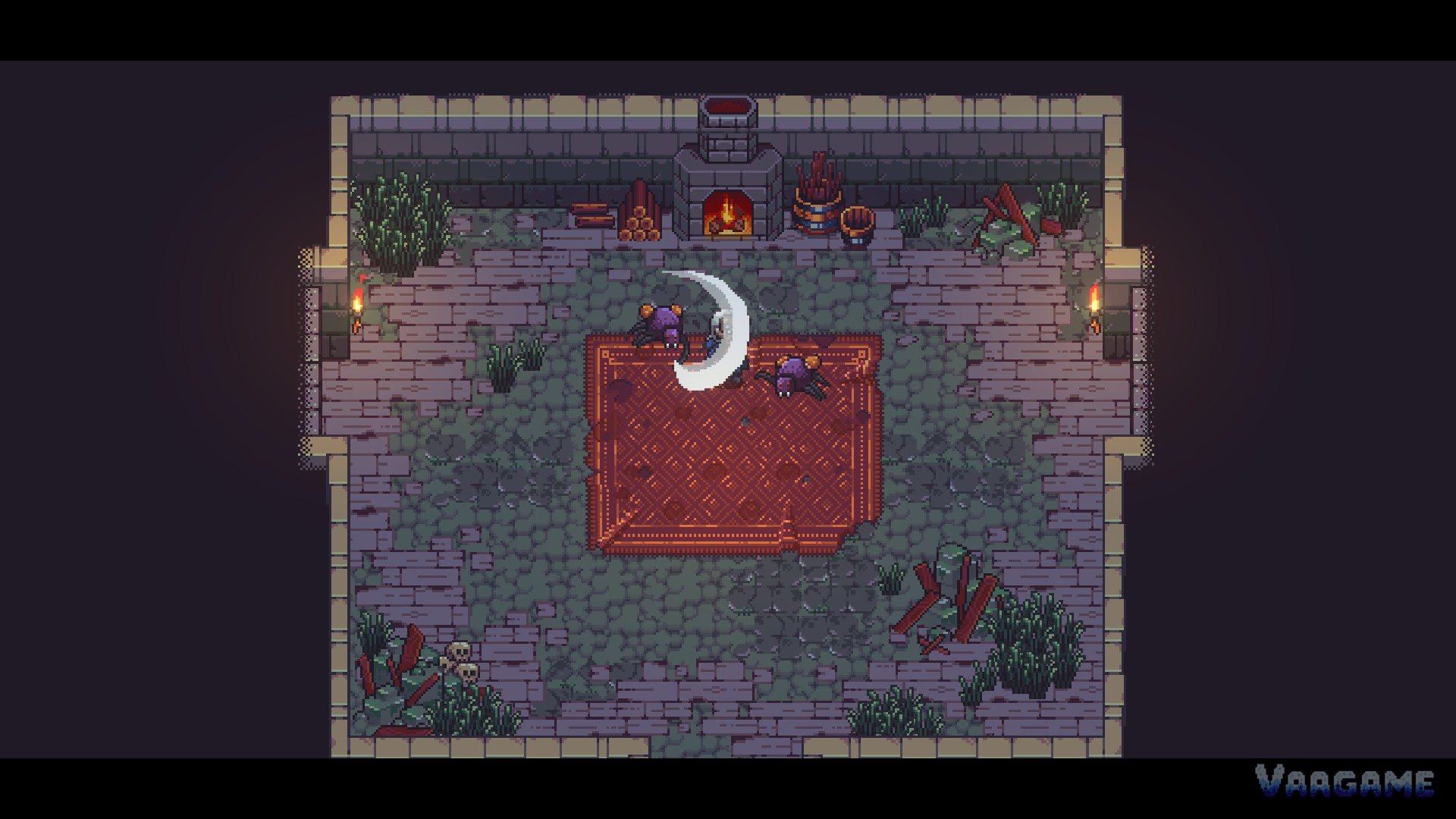 Melee combat in close quarters: wide slash arcs reward fighting at your weapon's range