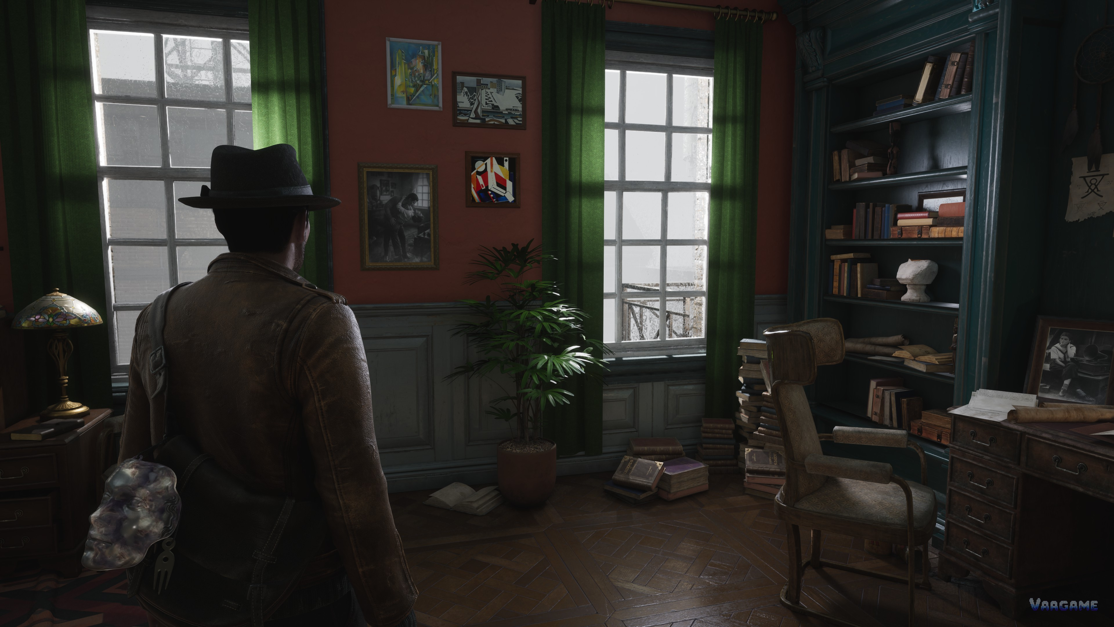 An interior room with a man