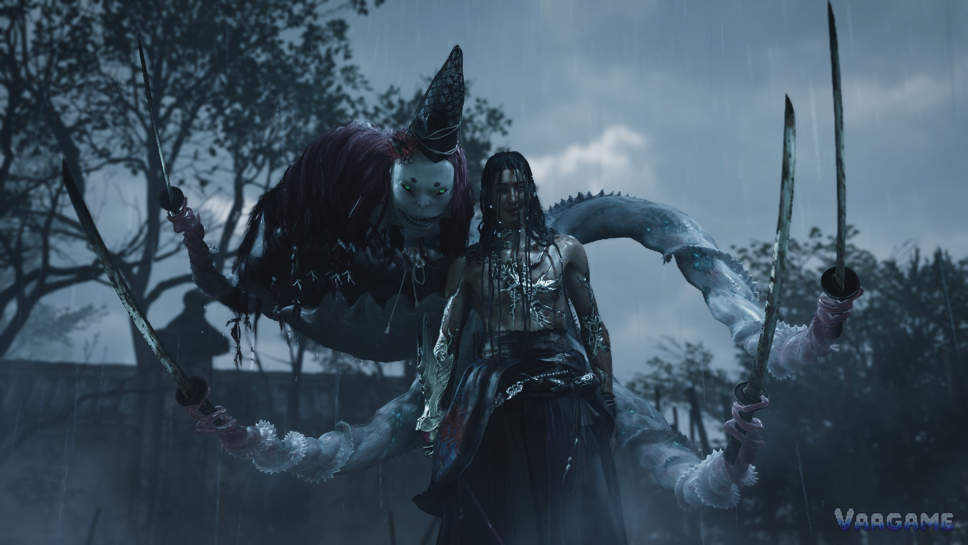 A samurai fighting a large enemy