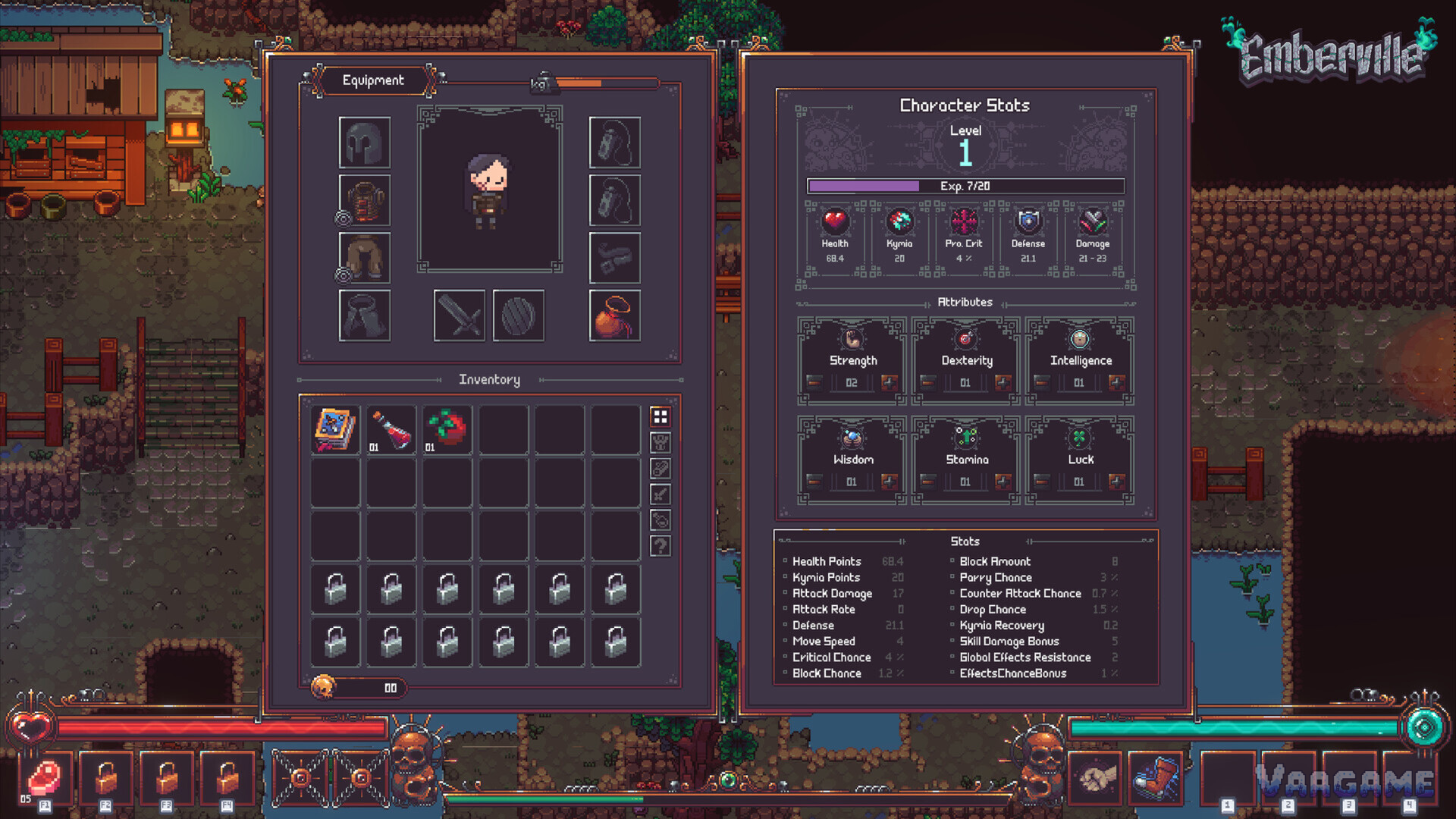 The character sheet: six attributes (Strength, Dexterity, Intelligence, Wisdom, Stamina, Luck) underpin every class