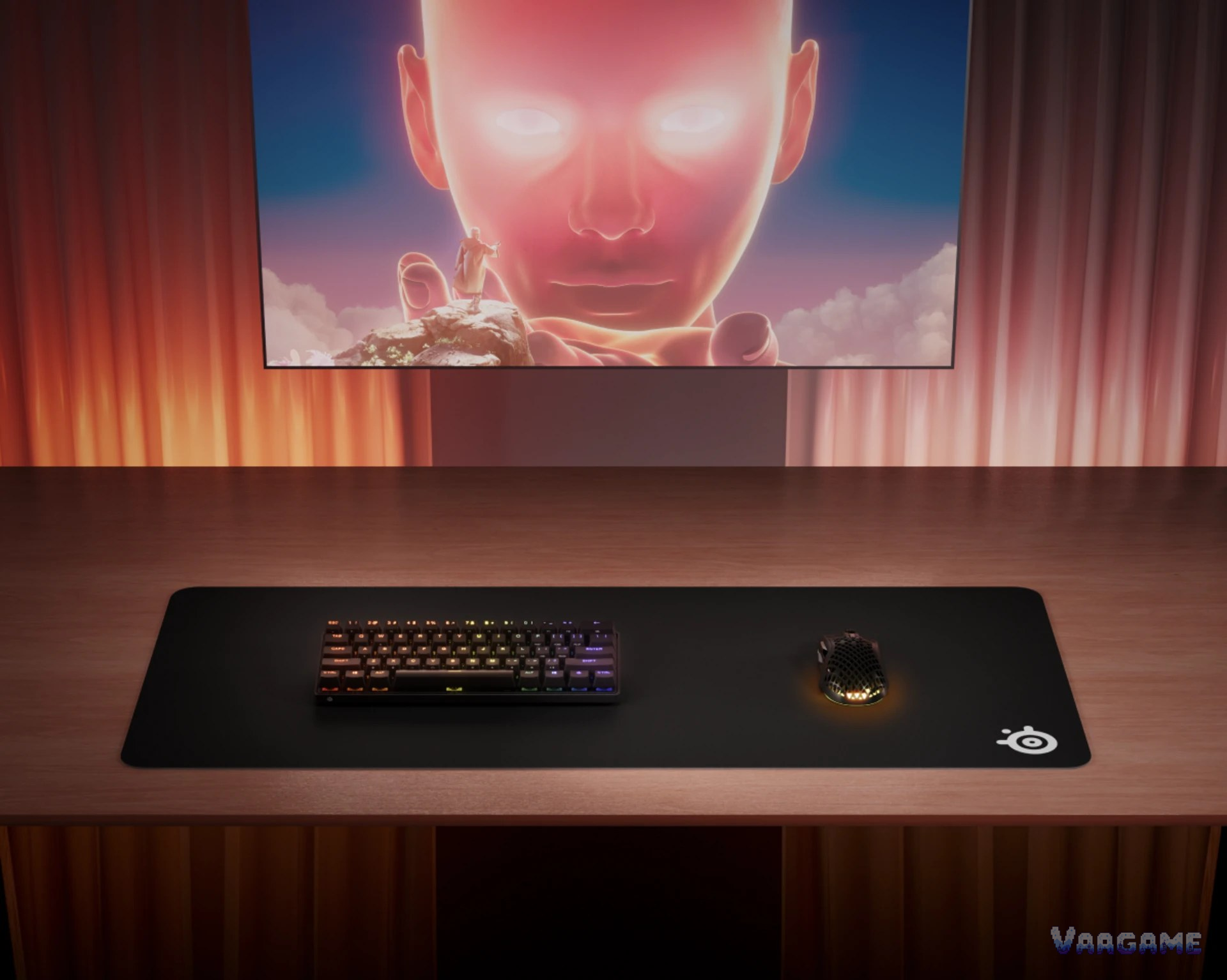 使用中的 SteelSeries QcK XXL 桌垫